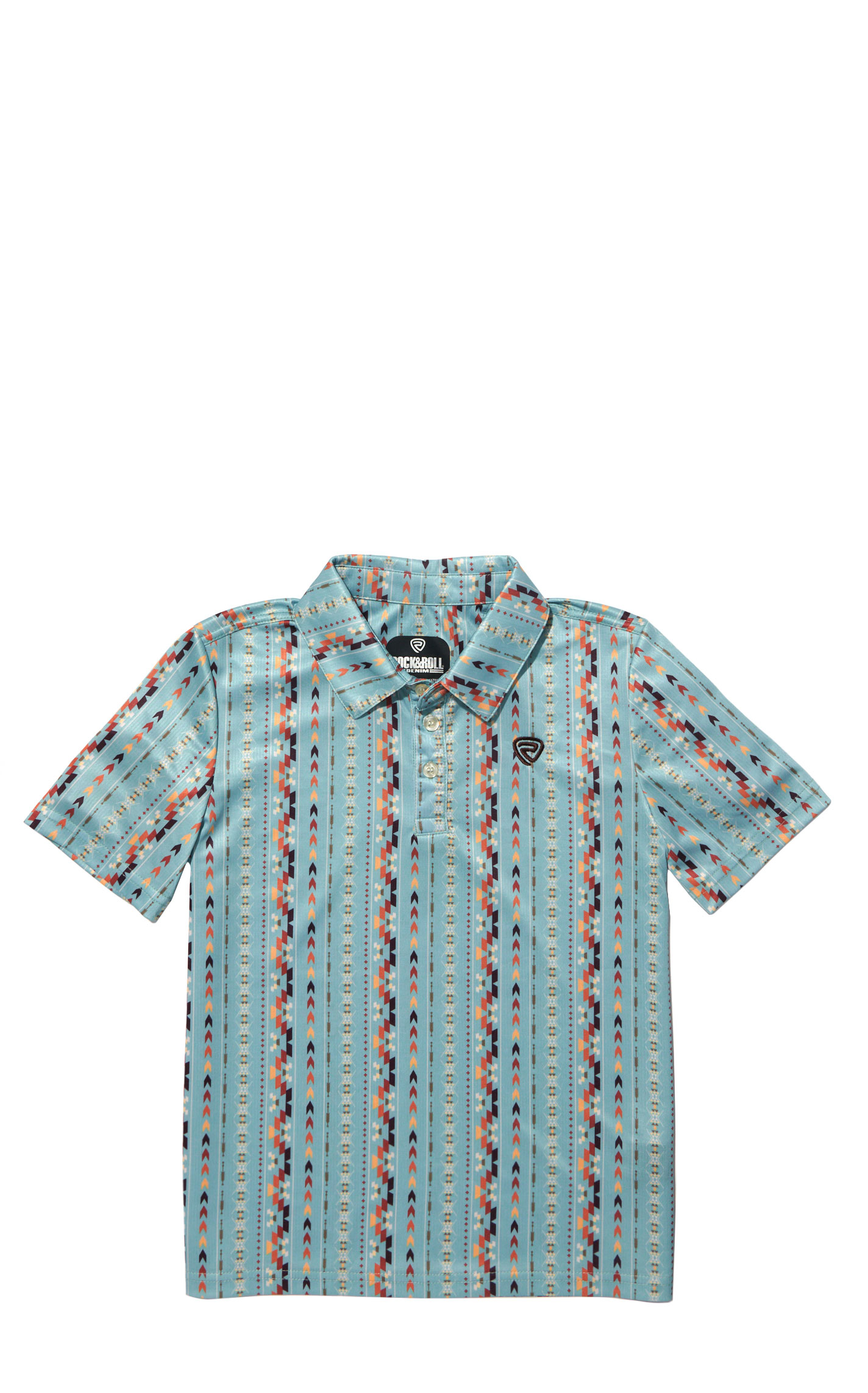 Rock & Roll Denim Boy's Robin's Egg Aztec Polo Shirt - Image 1