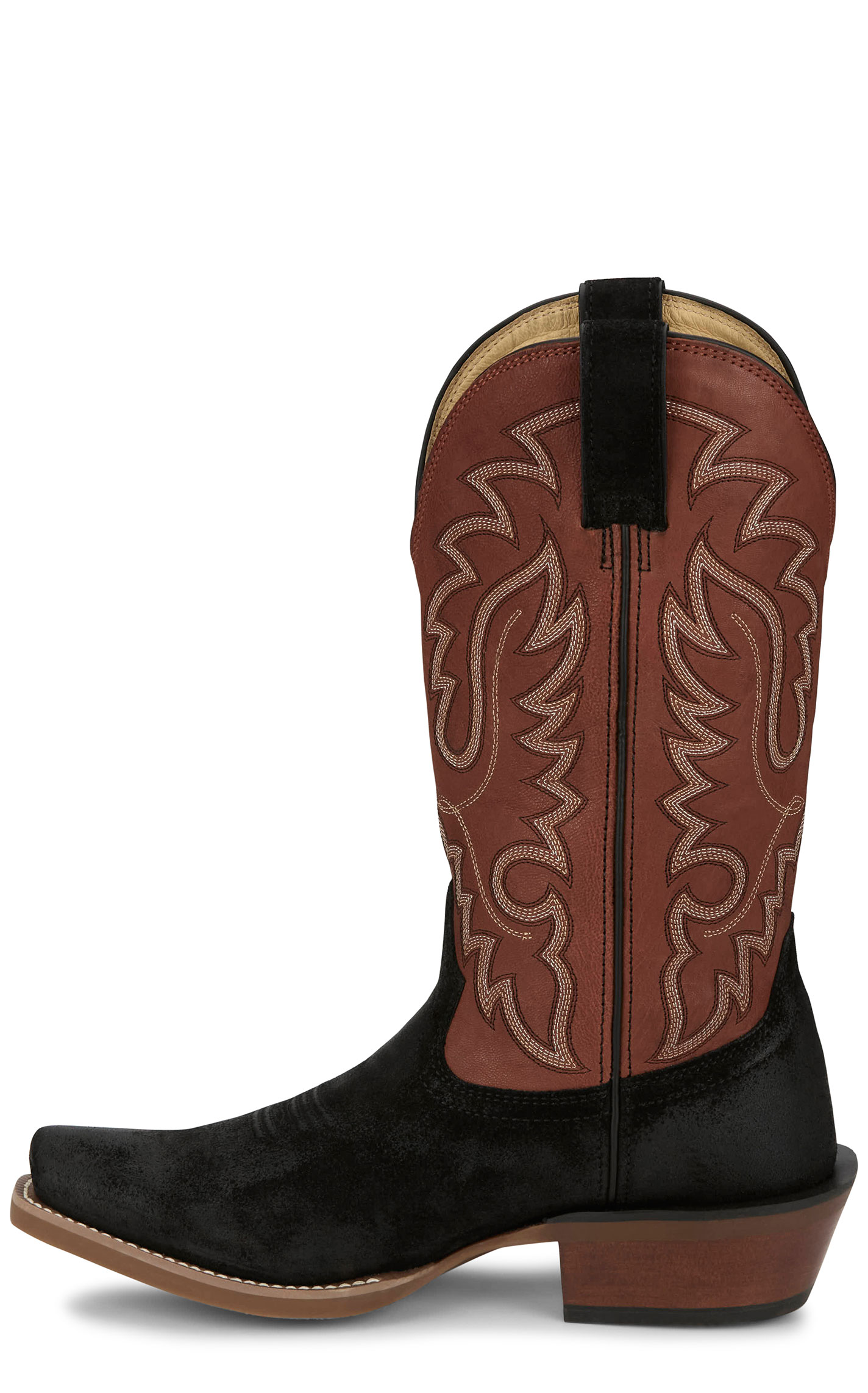 Justin Men’s Frontier Black Suede & Orange Goat Punchy Toe Cowboy Boots - Image 1