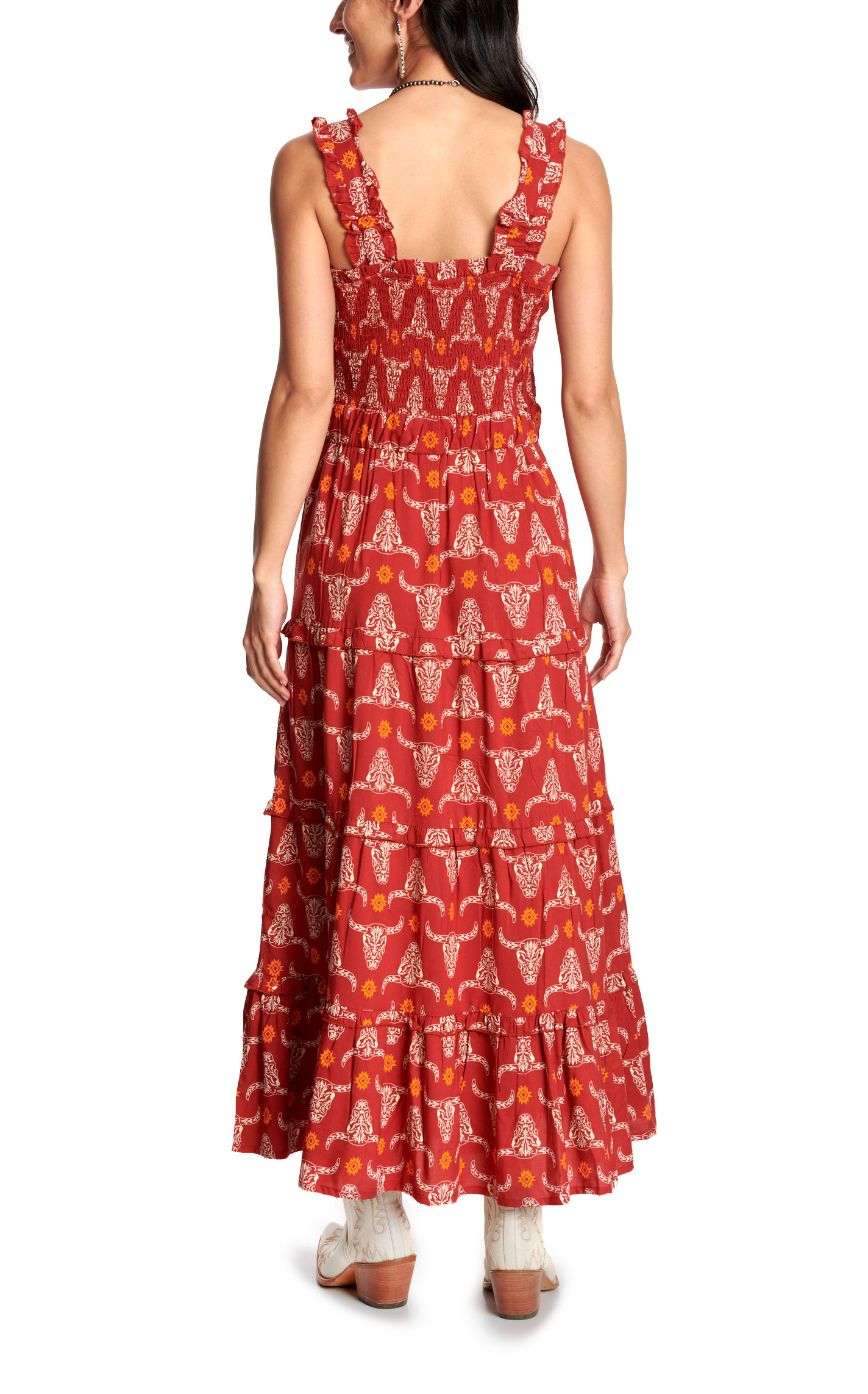 Cotton & Rye Women’s Burgundy Longhorn Print Dress - Image 3