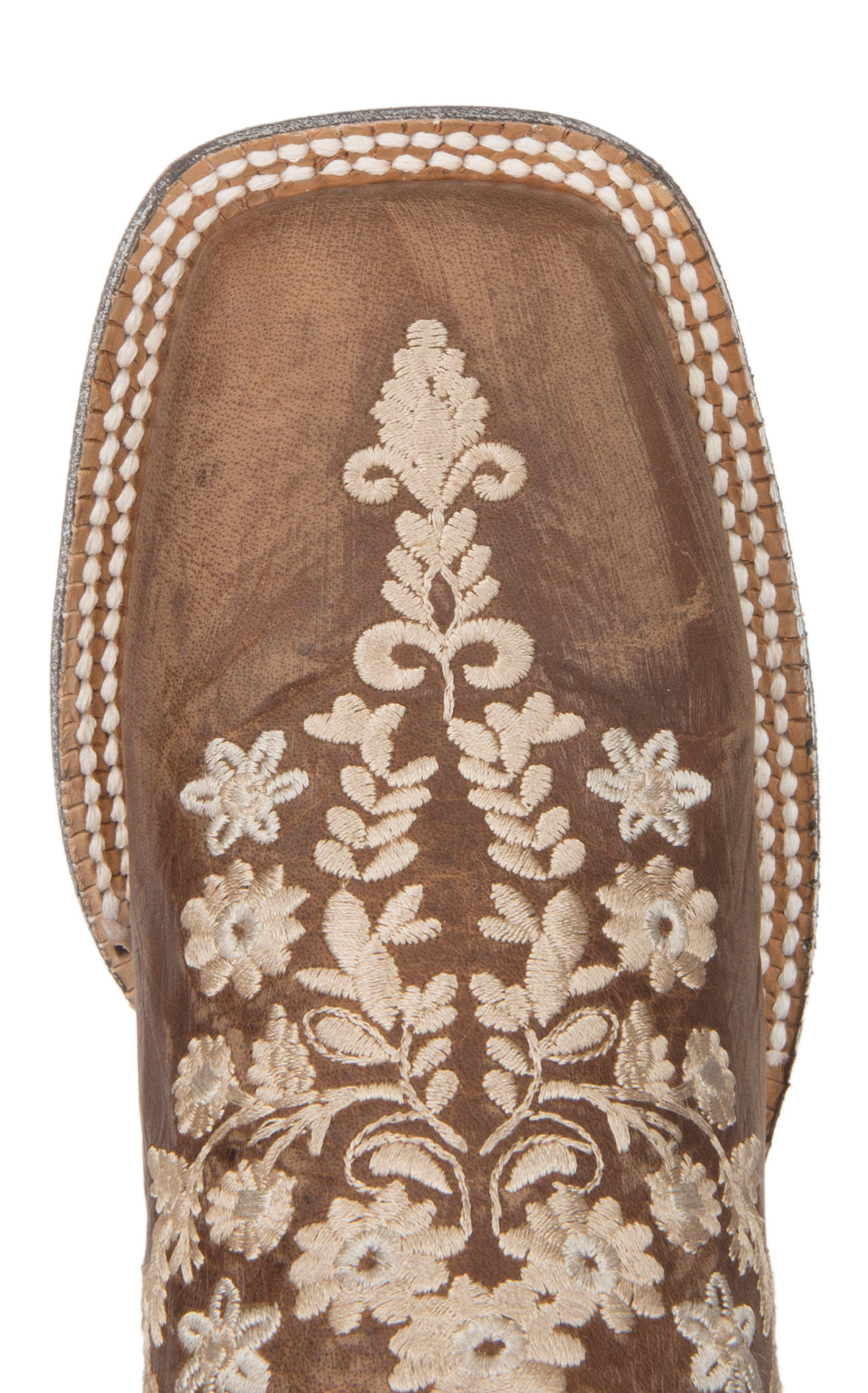Cavender’s Women’s Chestnut Goatskin Embroidered Square Toe Cowboy Boots - Image 1
