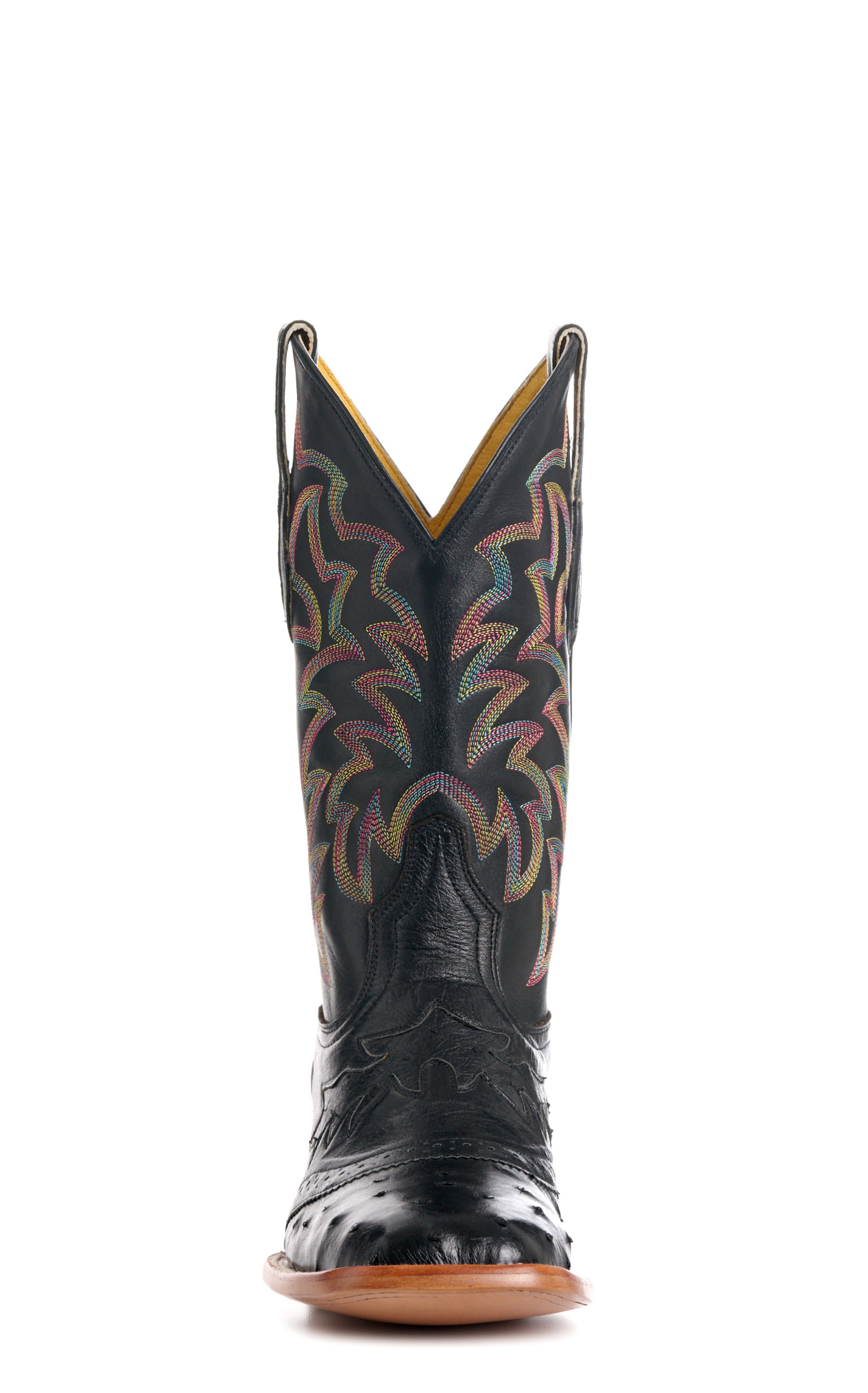 Cavender's Women's Black Ostrich Colorful Stitch Wide Square Toe Cowboy Boots - Image 1