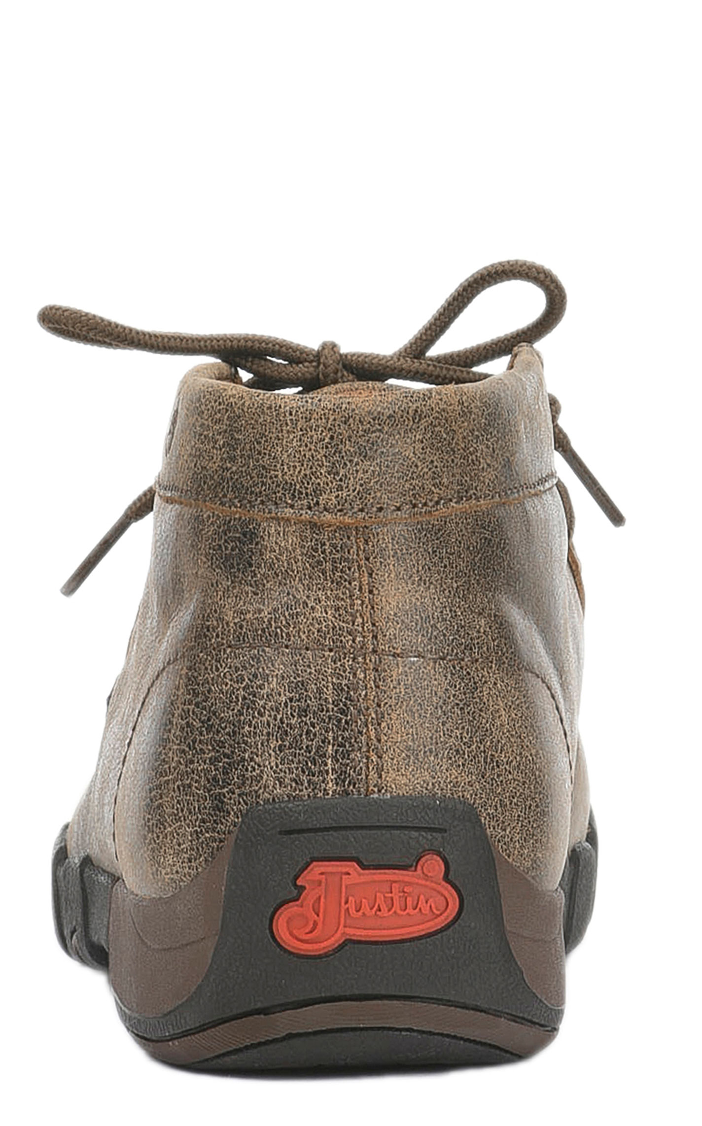 Justin Men's Cappie Distressed Tan Bomber Driving Moc Steel Toe Work Shoe - Image 1