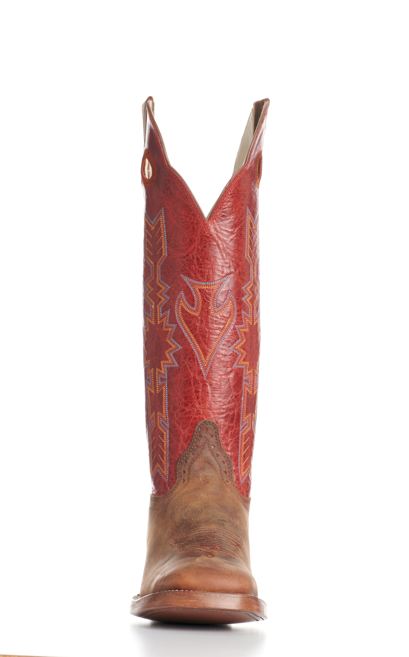 Hondo Men's Legend Waxy Brown and Red Wide Square Toe Buckaroo Cowboy Boots - Image 1