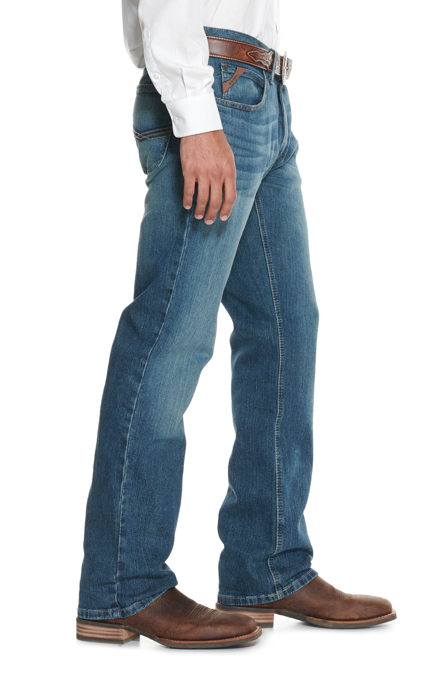 Ariat Men's M4 Legacy Dark Wash Relaxed Fit Boot Cut Stretch Jeans- Extended Sizes (42-44) - Image 1