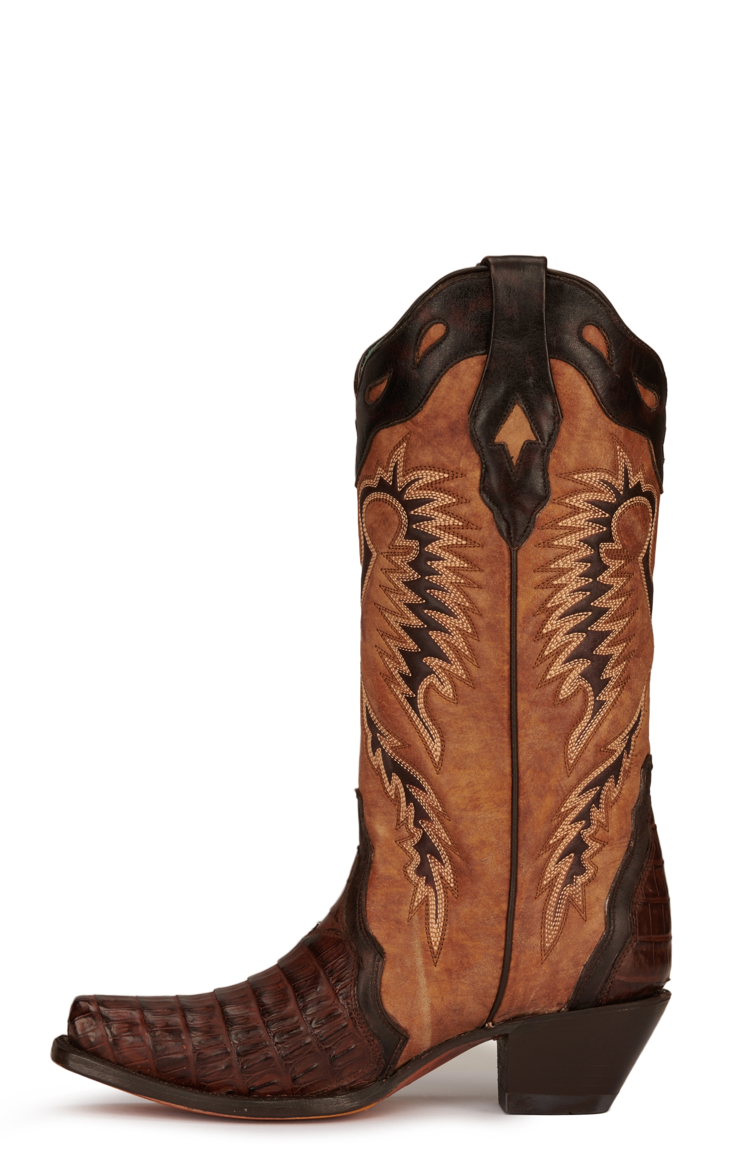 Corral Women's Tan and Brown Caiman Snip Toe Exotic Cowboy Boots - Image 1