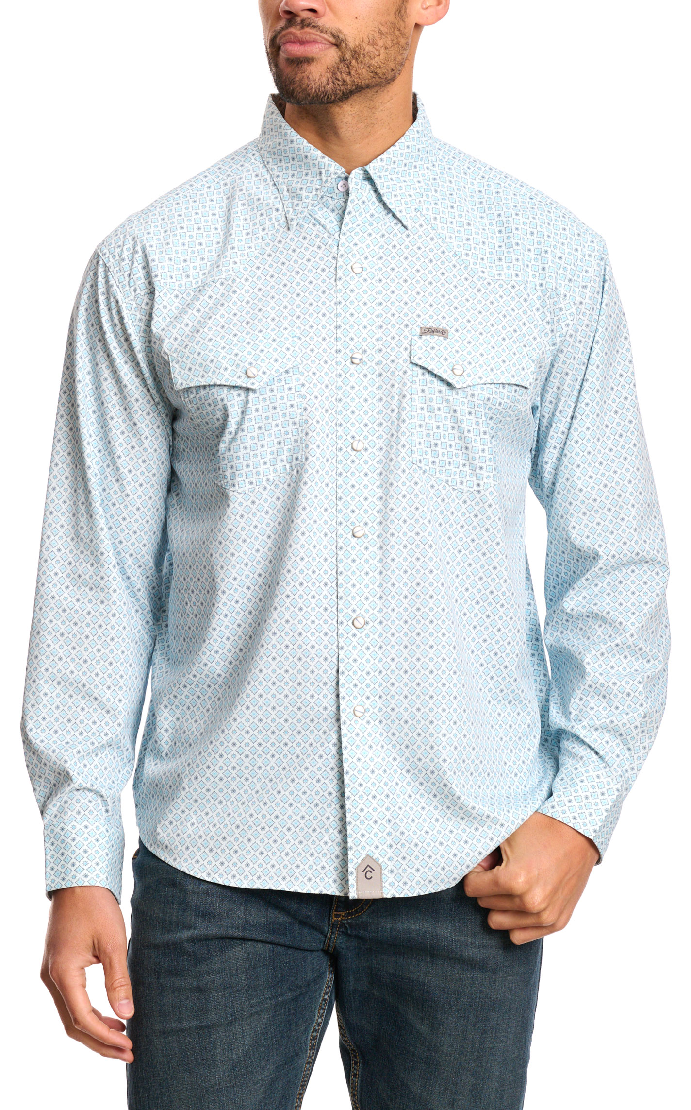 Rafter C Men's ProFlex45 Light Turquoise Geo Fishing Shirt - Image 1