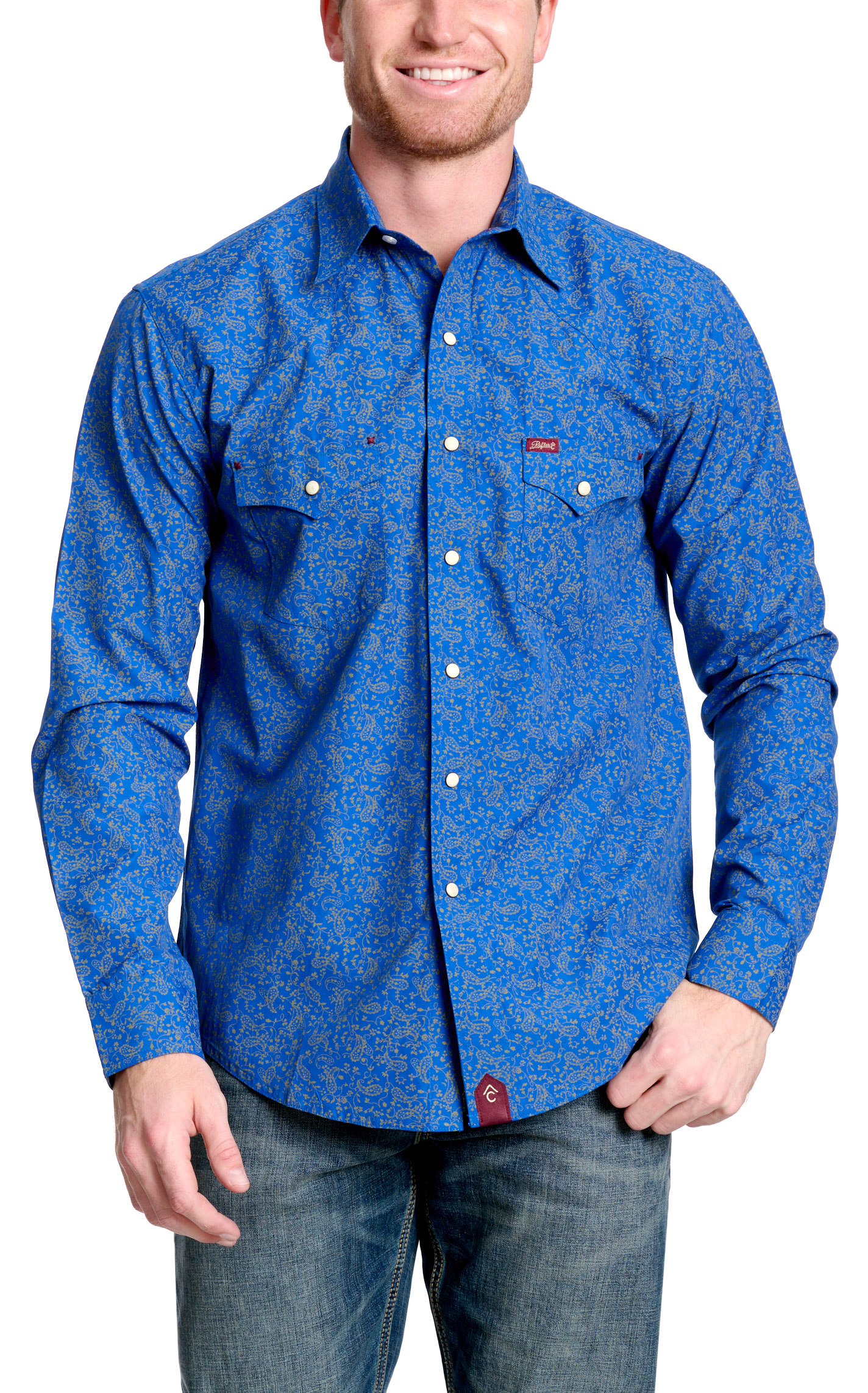 Rafter C Men's Red Dirt Collection Royal Blue Paisley Western Shirt - Image 1