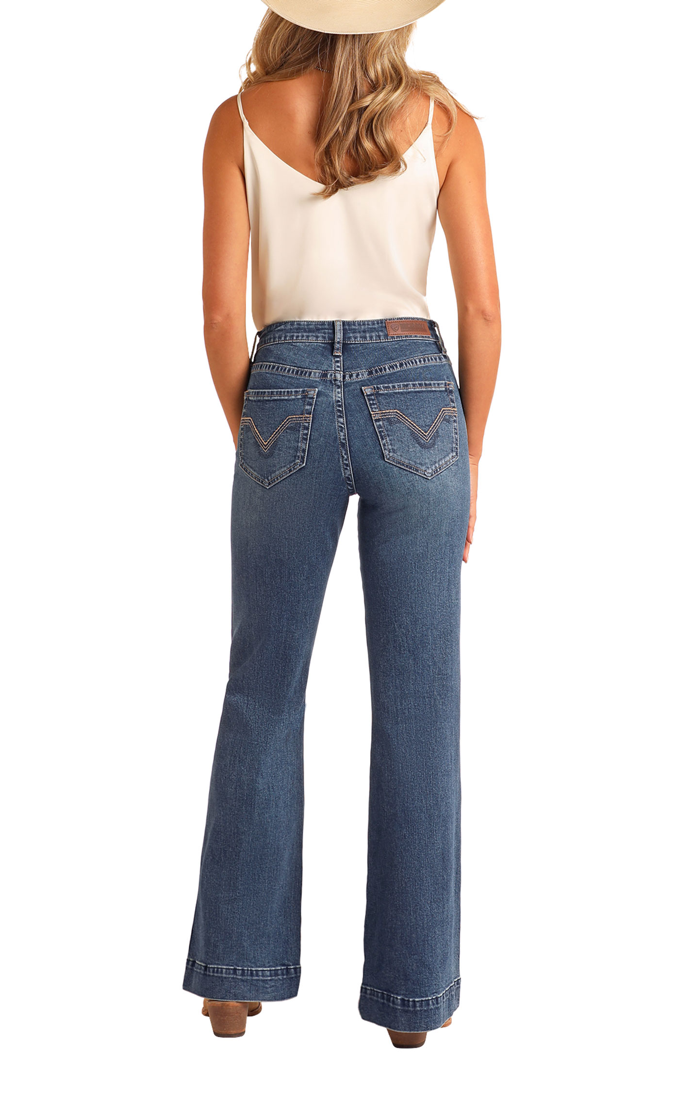 Rock & Roll Denim Women's Medium Wash Embroidered Pocket Trouser Jeans - Image 1
