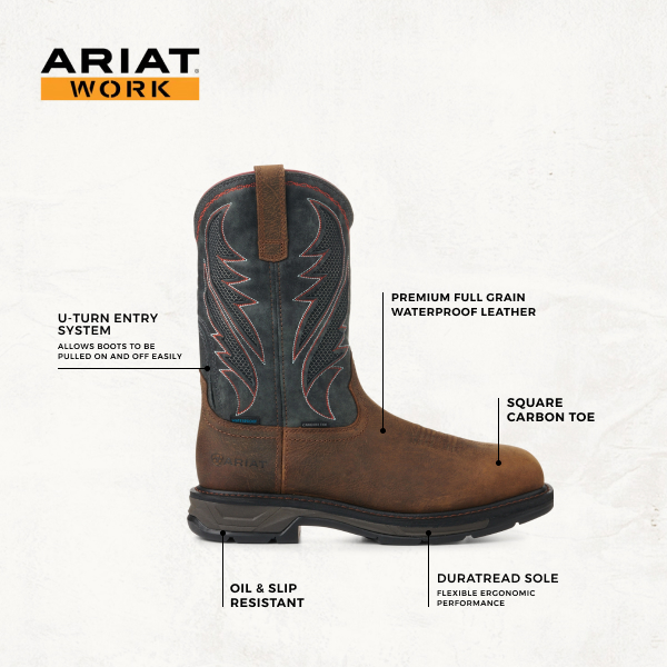 Ariat Men's WorkHog XT Rye Brown and Storm VentTEK Waterproof Square Carbon Toe Work Boot - Image 1