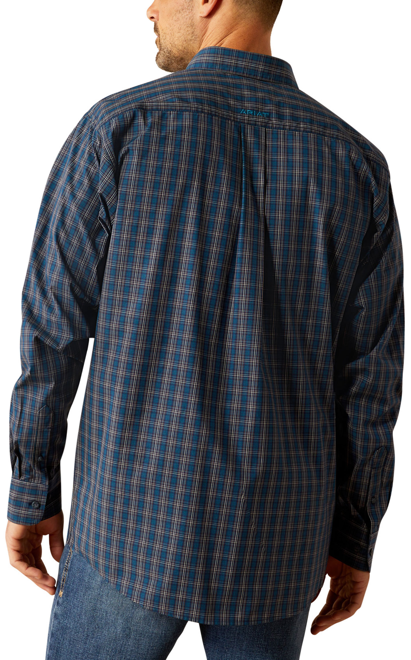 Ariat Pro Series Men's Joaquin Navy Plaid Western Shirt - Image 1