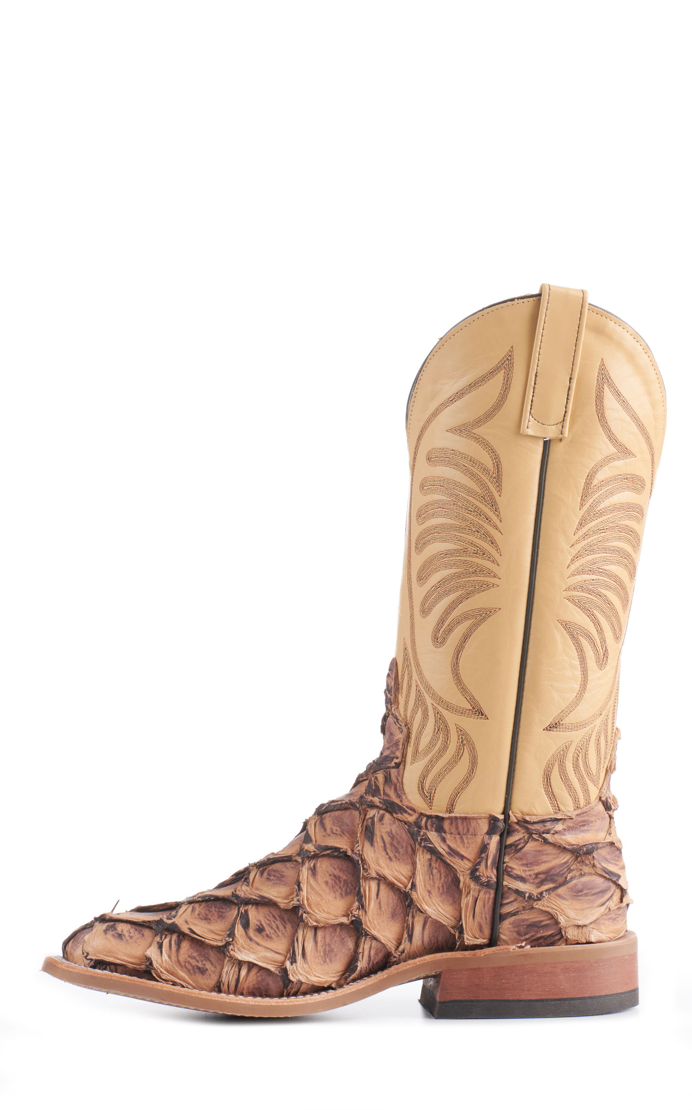 Anderson Bean Men's Ivory and Brown Matte Big Bass Wide Square Toe Exotic Cowboy Boots - Image 1