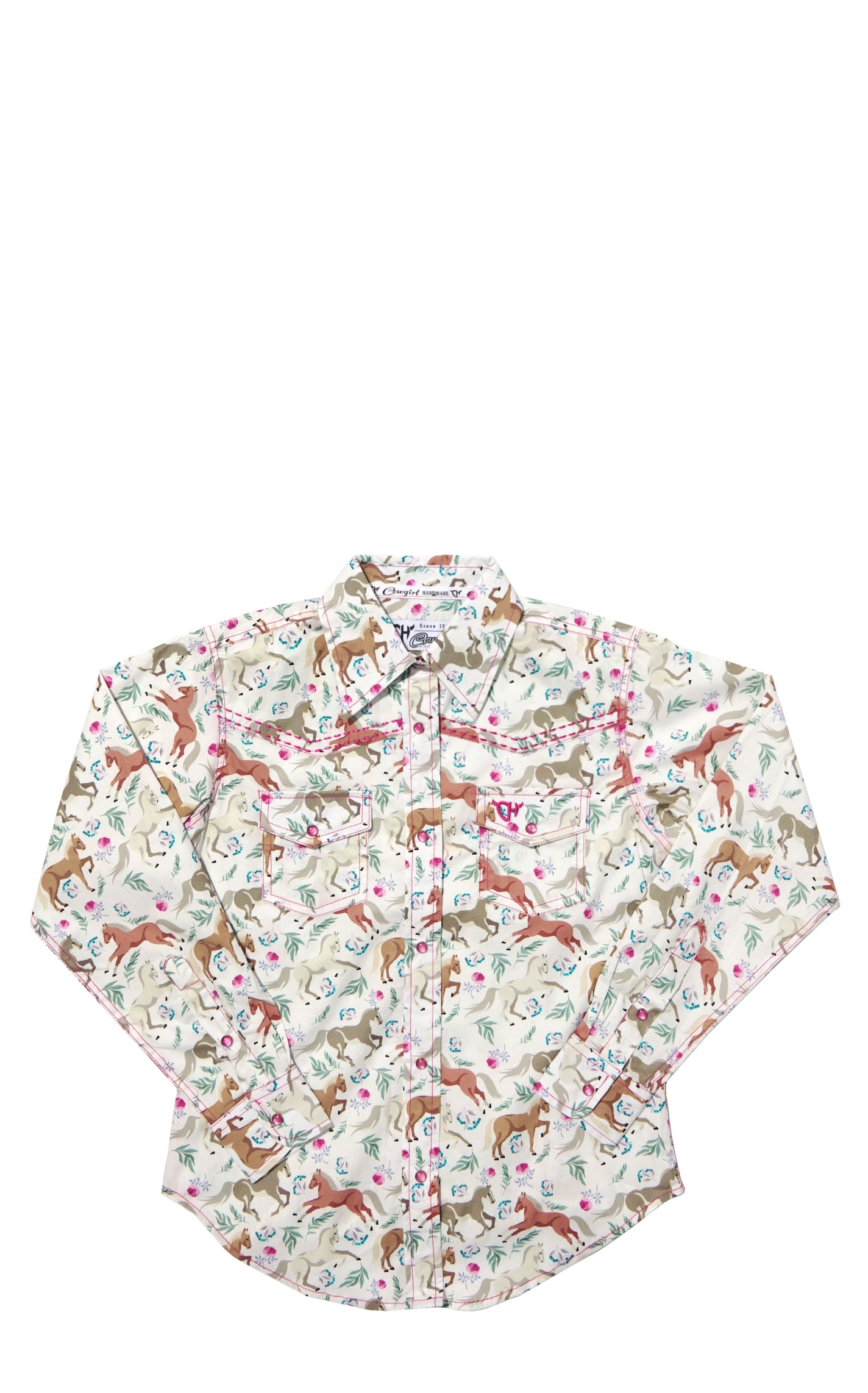 Cowgirl Hardware Horses & Flowers Print Western Shirt - Image 1