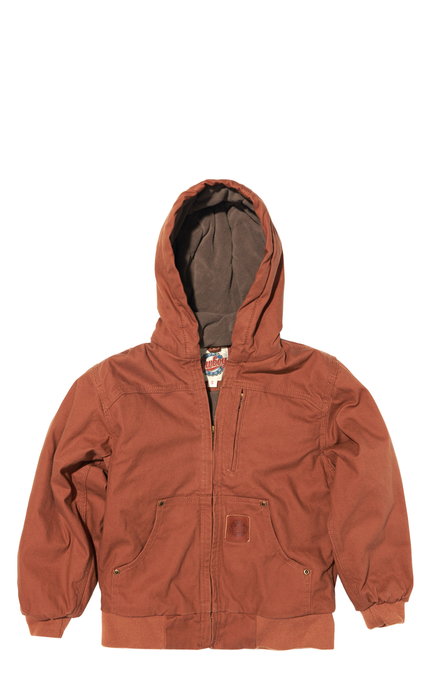 Cowboy Workwear Boy's Brown Clay Canvas Hooded Jacket - Image 3