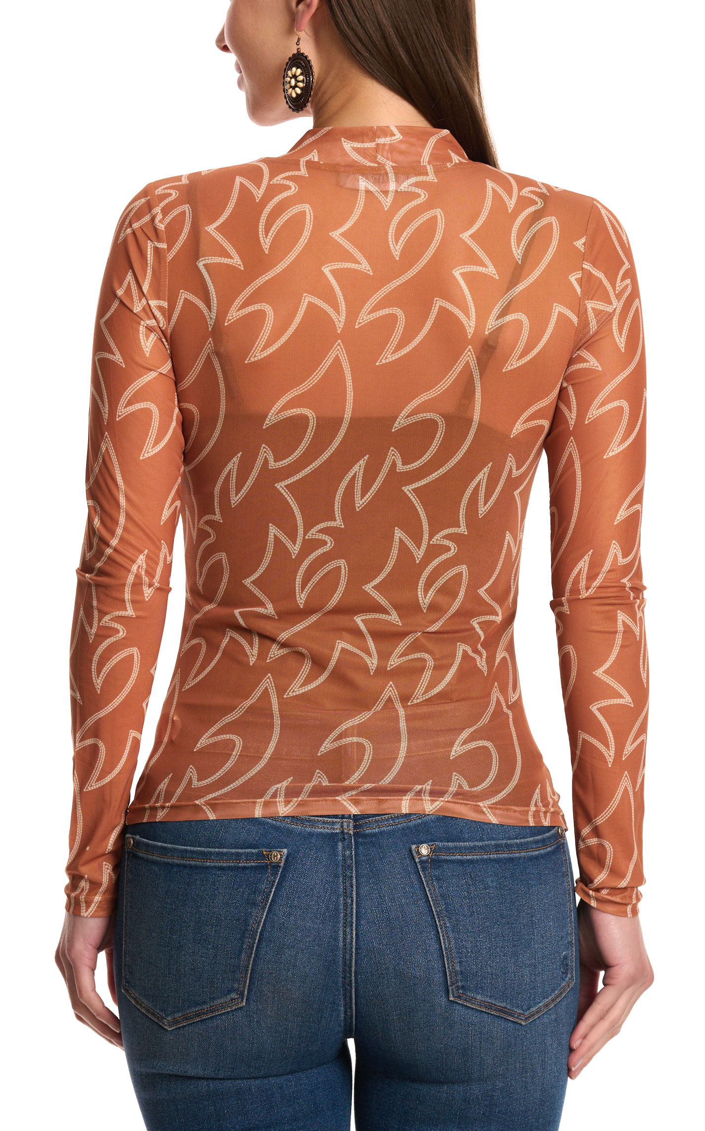 Blue B Women's Cinnamon Boot Stitch Print Mesh Top - Image 1