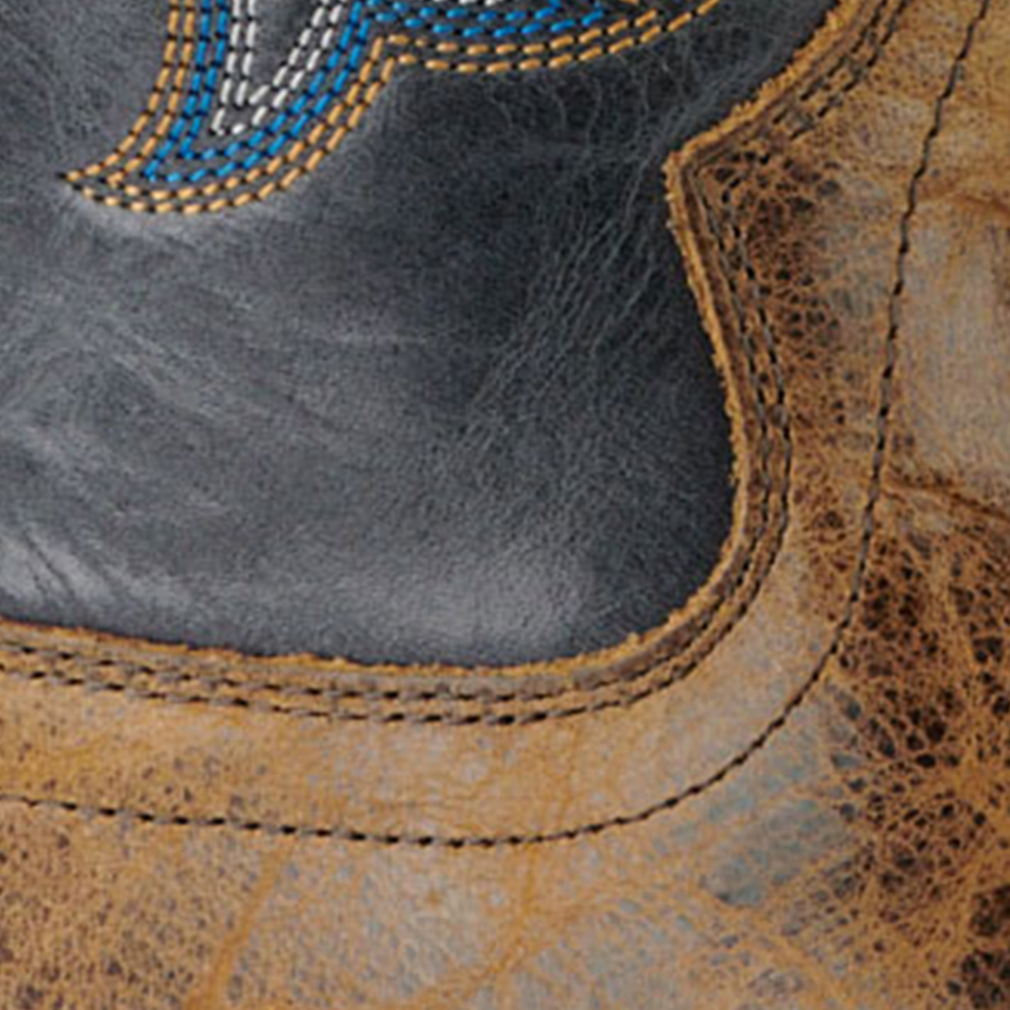 Old West Men's Burnt Brown and Navy Wide Square Toe Cowboy Boots - Image 1