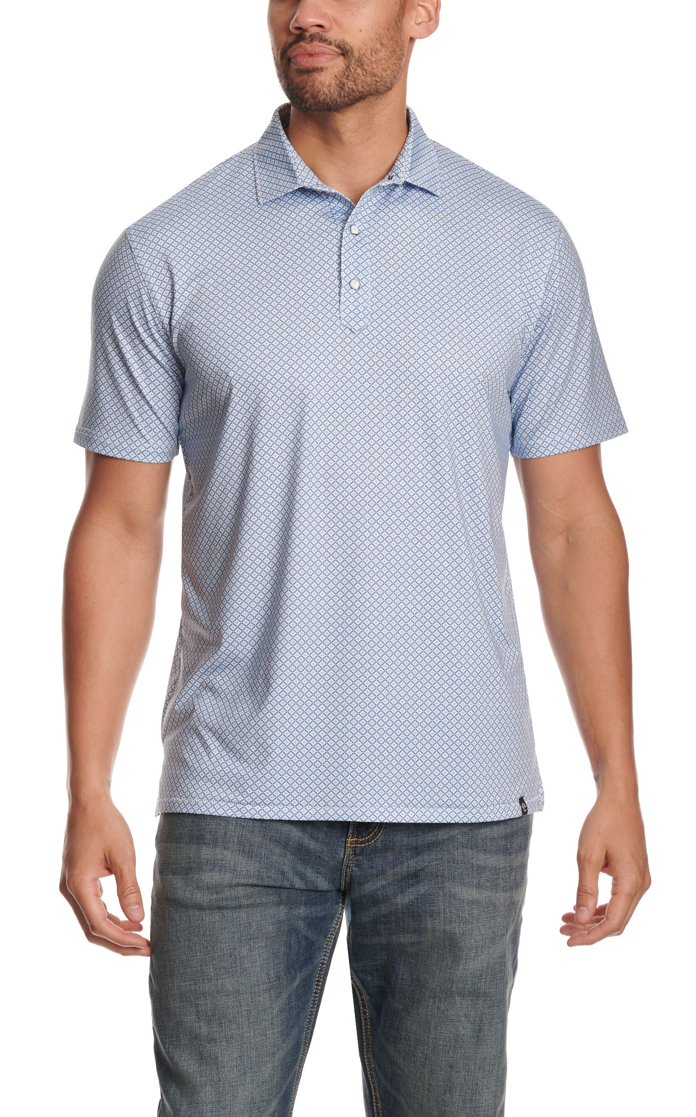 Rafter C Men's Blue Geo Print Polo Shirt - Image 1