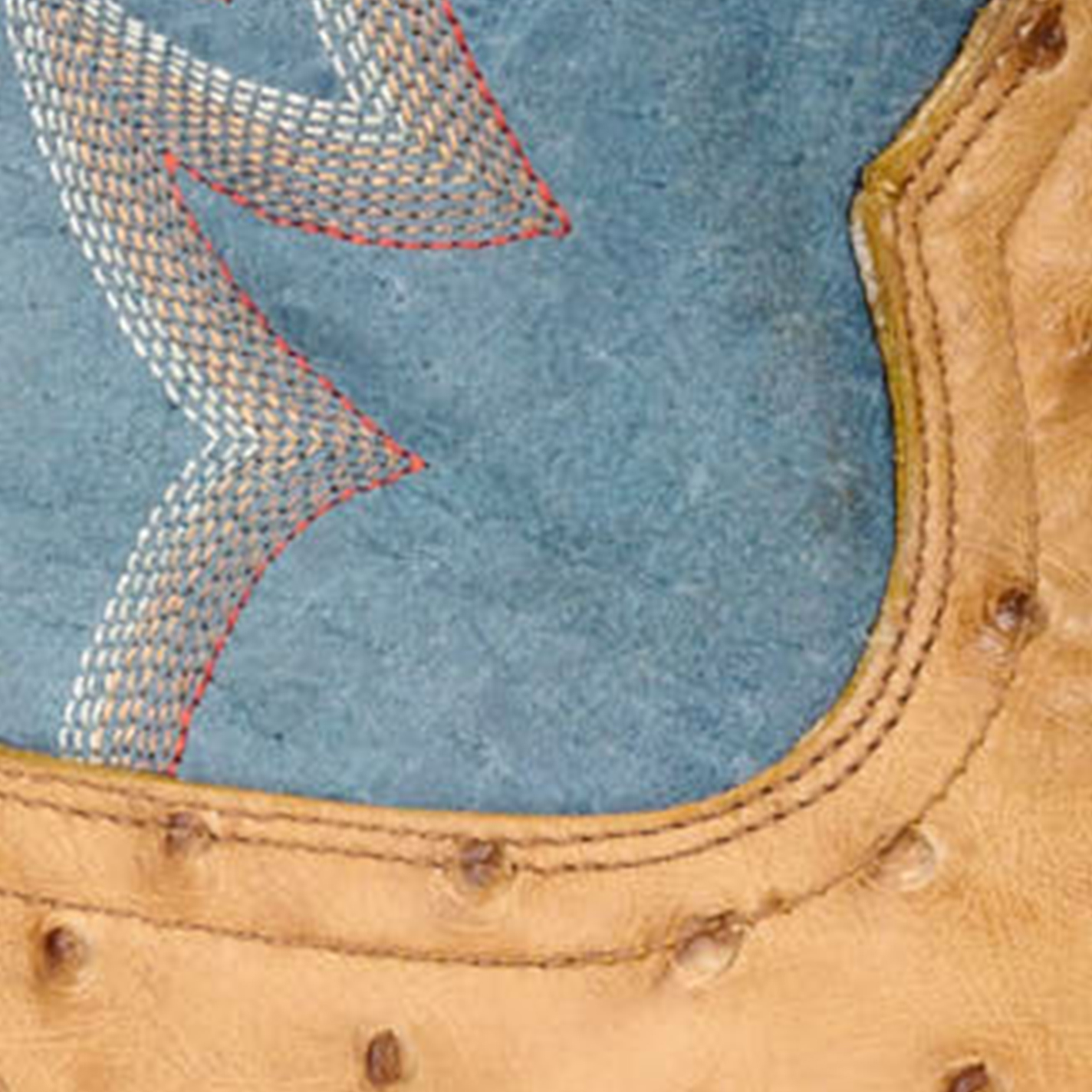 Cavender's Men's Blue and Saddle Full Quill Ostrich Wide Square Toe Exotic Cowboy Boots - Image 1