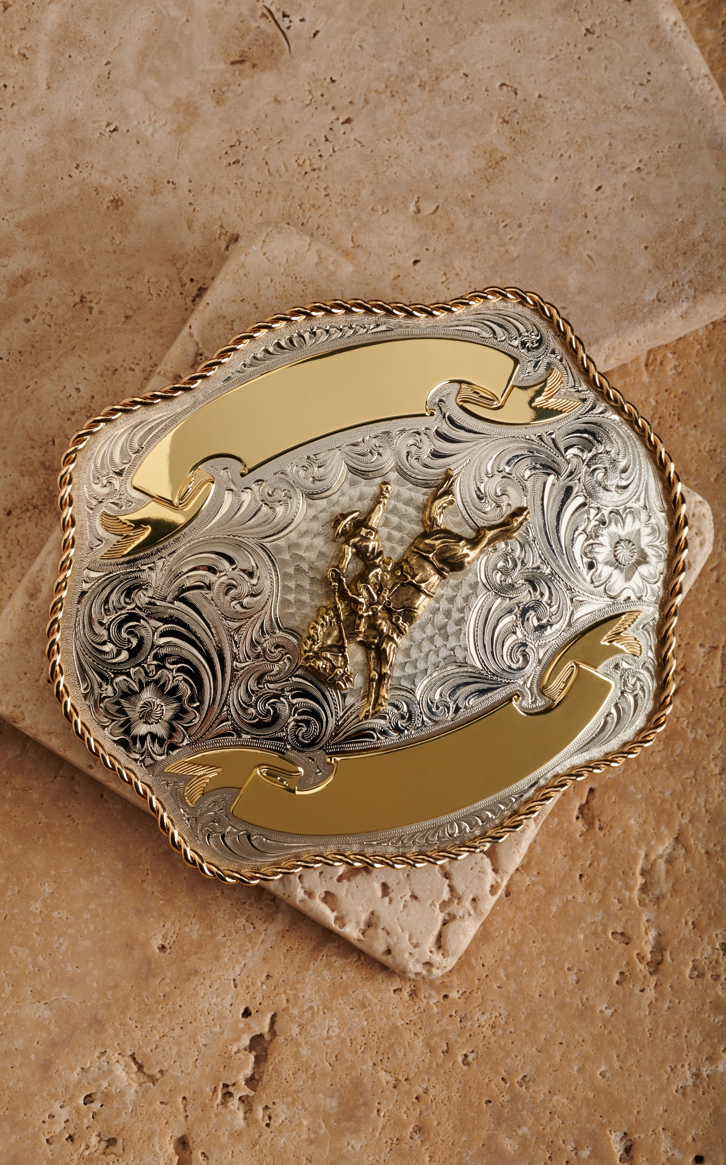 Montana Silversmiths Two Tone Bronco Trophy Belt Buckle - Image 1