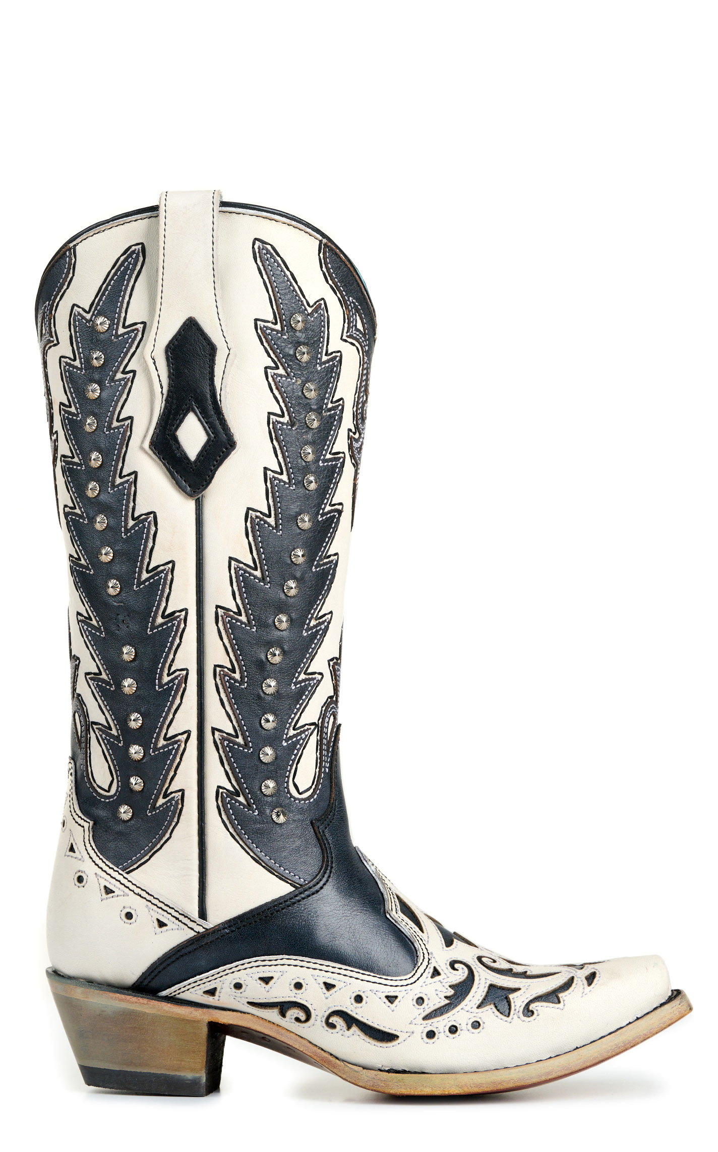 Corral Women's White with Black Wingtips Snip Toe Cowboy Boots - Image 1
