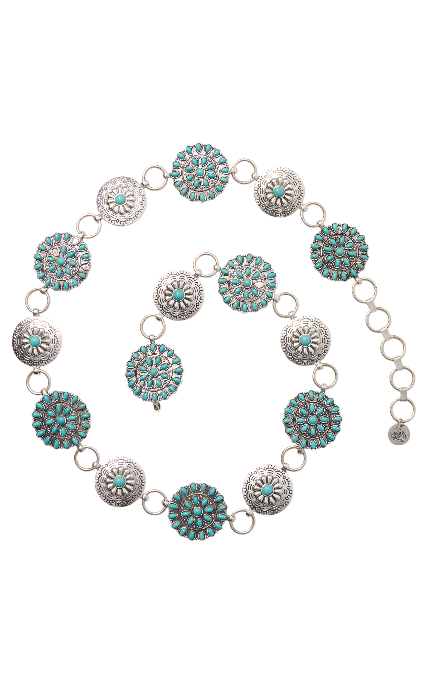 Southern Grace Women's Silver & Turquoise Stone Concho Chain Belt - Image 1