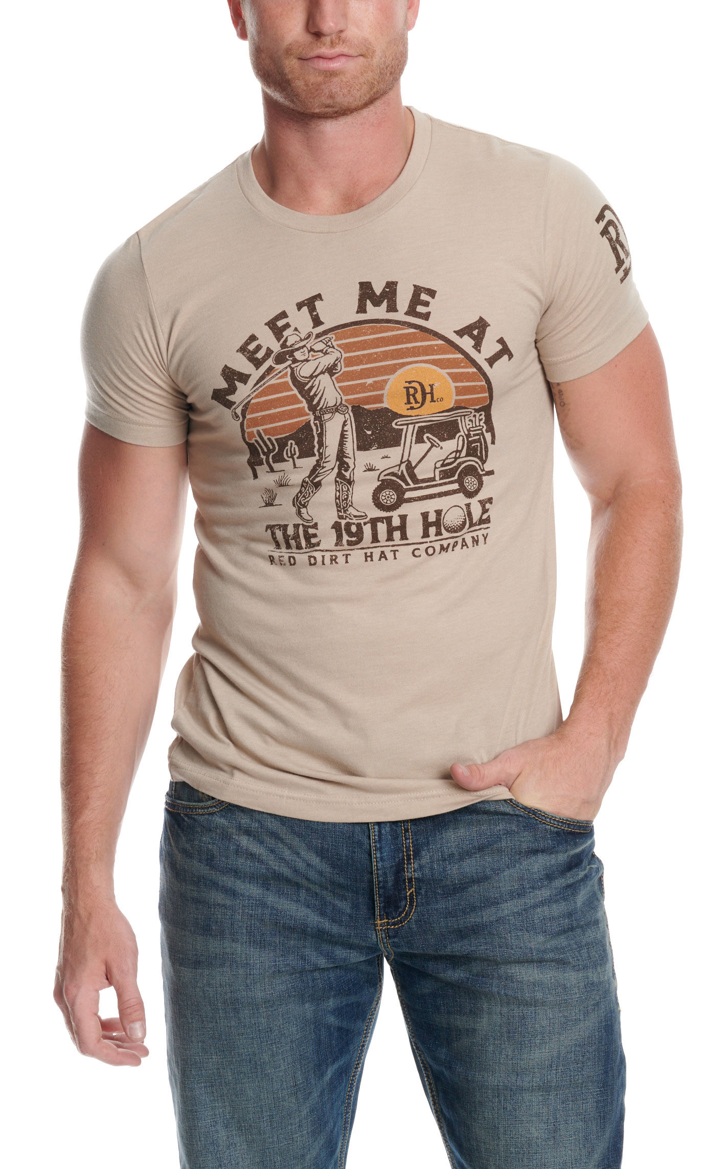 Red Dirt Hat Co. Men's Quittin' Time Tan Graphic T-Shirt - Image 1