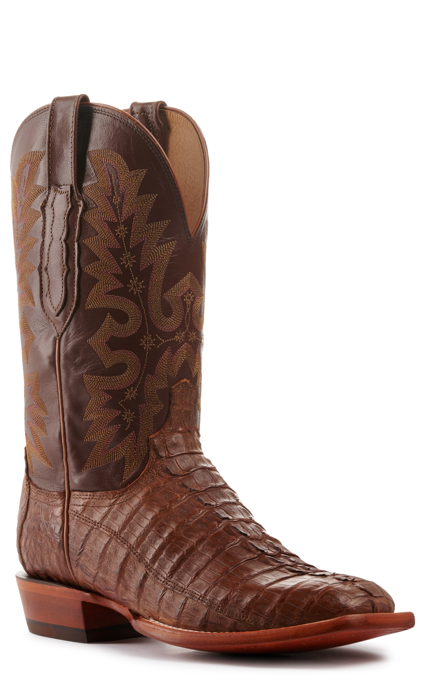 Lucchese Men's Tan Burnish Hornback Tail Wide Square Toe Exotic Cowboy Boots - Image 1