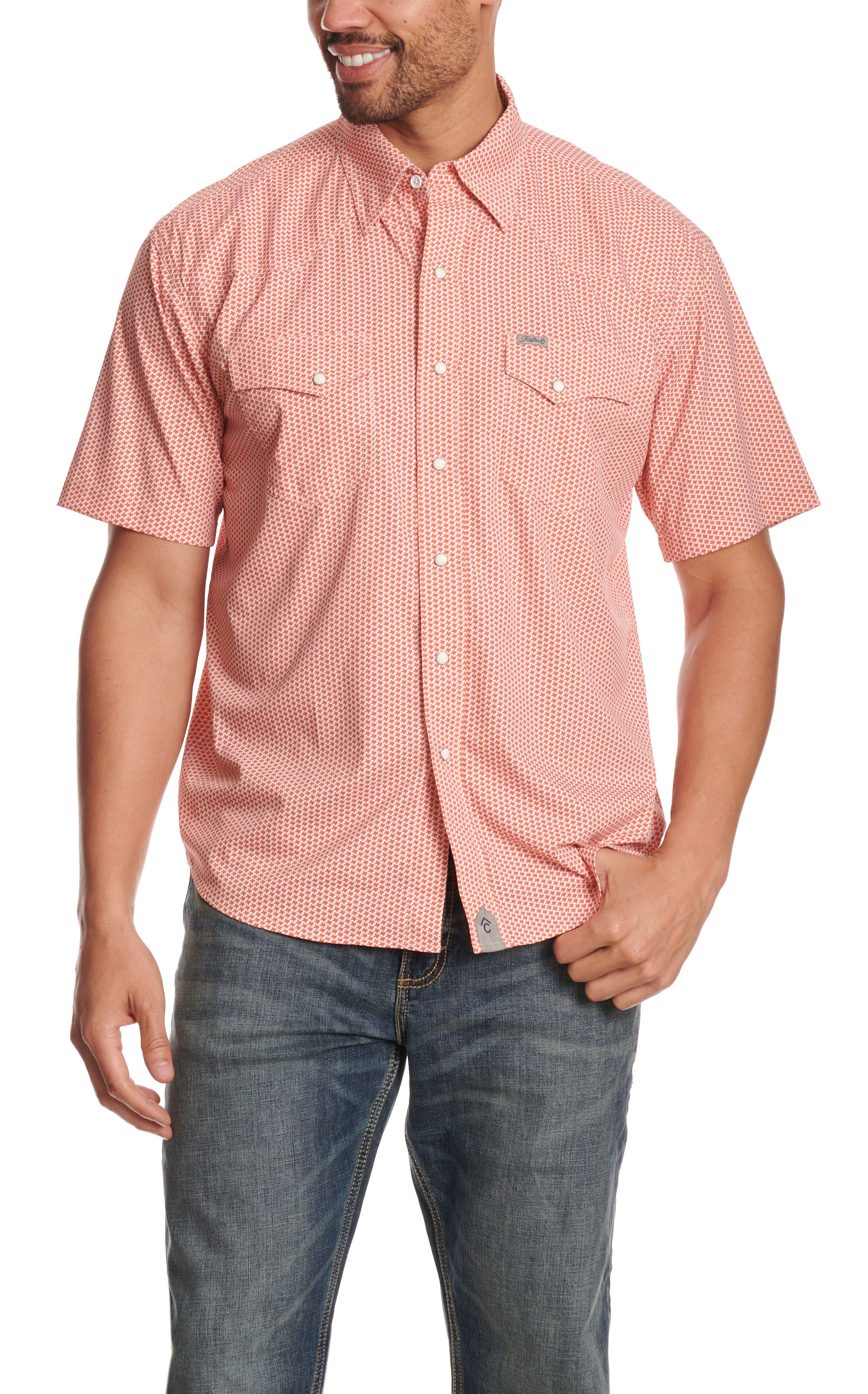 Rafter C Men's Orange Texas Print Western Shirt - Image 1
