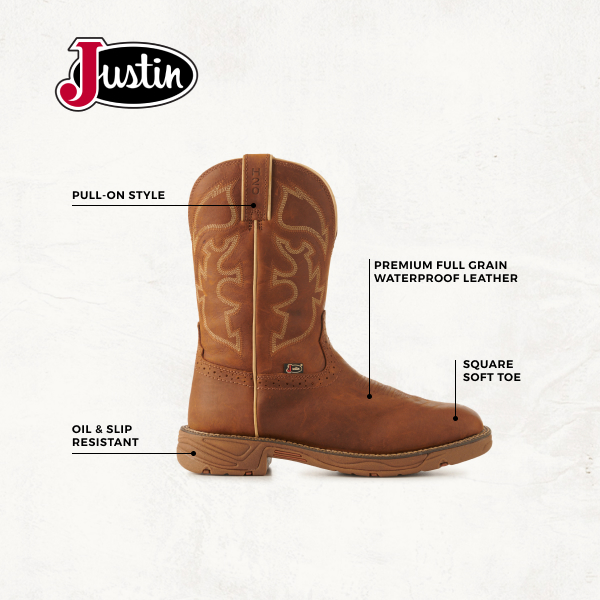 Justin Men's Rush Tan Waterproof Square Toe Work Boots - Image 1
