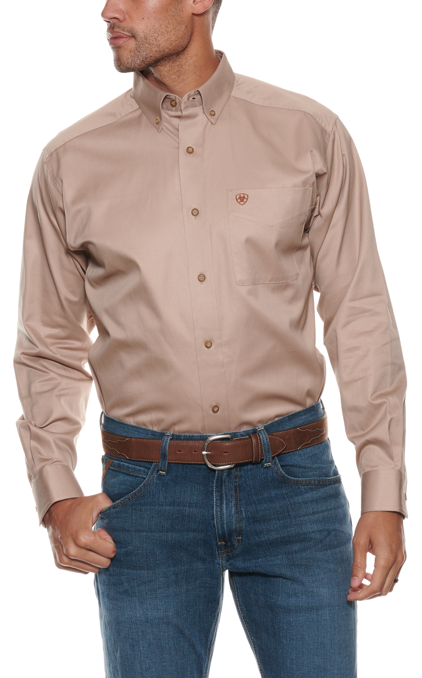 Ariat Men's Khaki Classic Fit Long Sleeve Western Shirt - Image 1