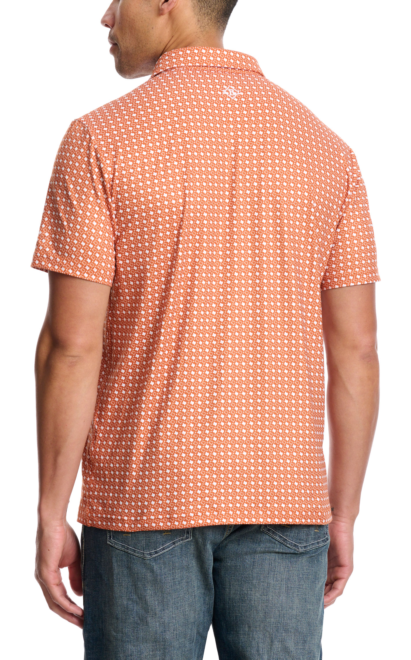 BURLEBO Men's Burnt Orange & White Texas Print Performance Polo - Image 1