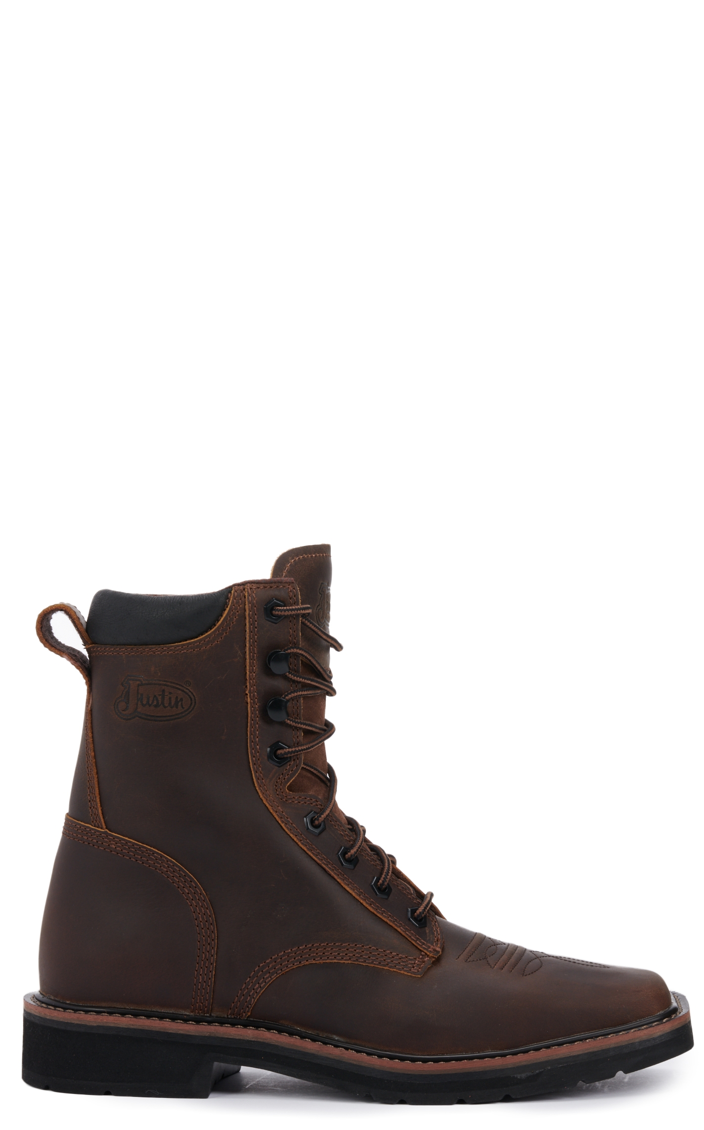 Justin Men's Stampede Pulley Rugged Brown Square Toe Lace Up Work Boot - Image 1