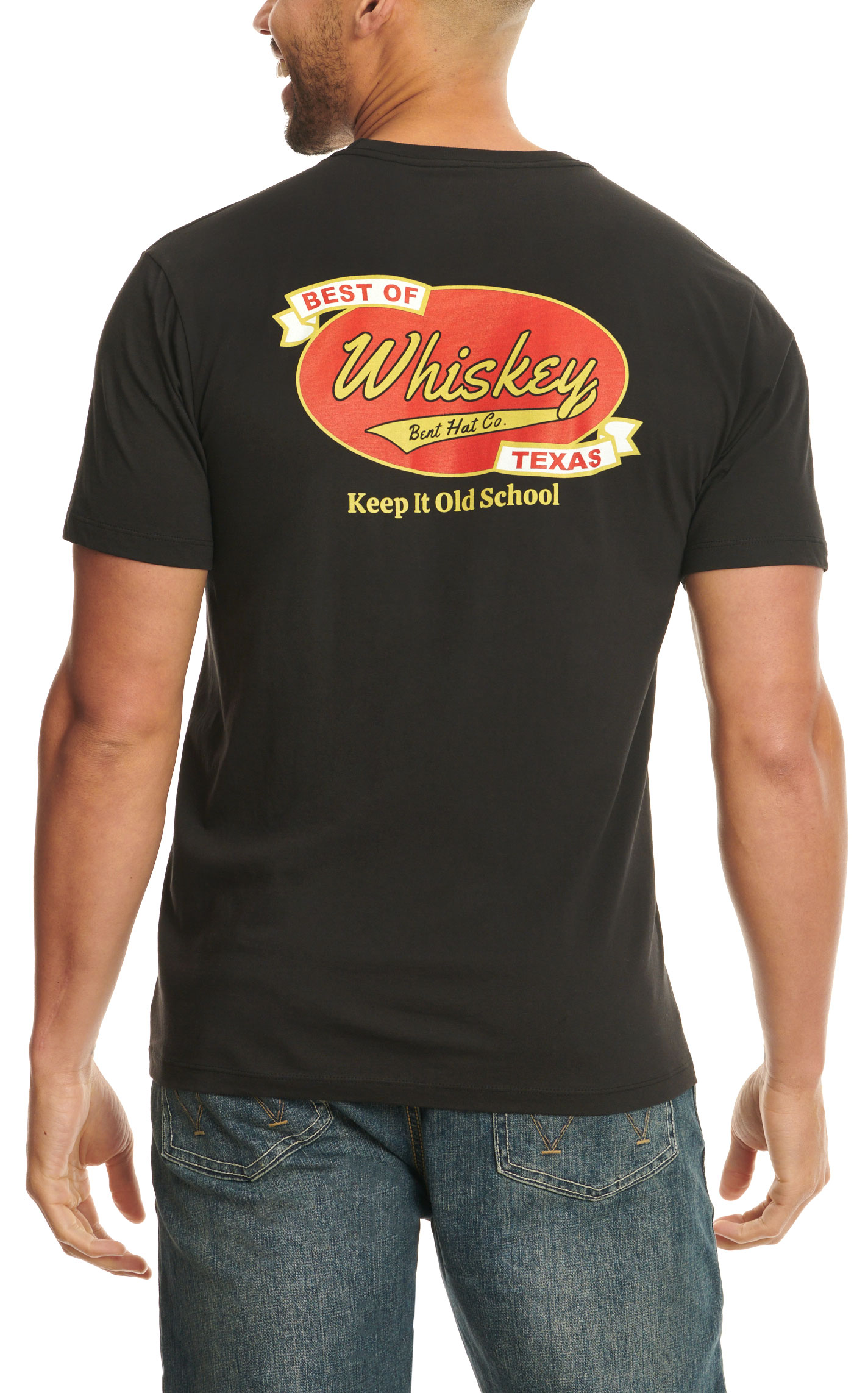 Whiskey Bent Hat Co. Men's Black Keep It Old School Logo Graphic Short Sleeve T-Shirt - Image 1