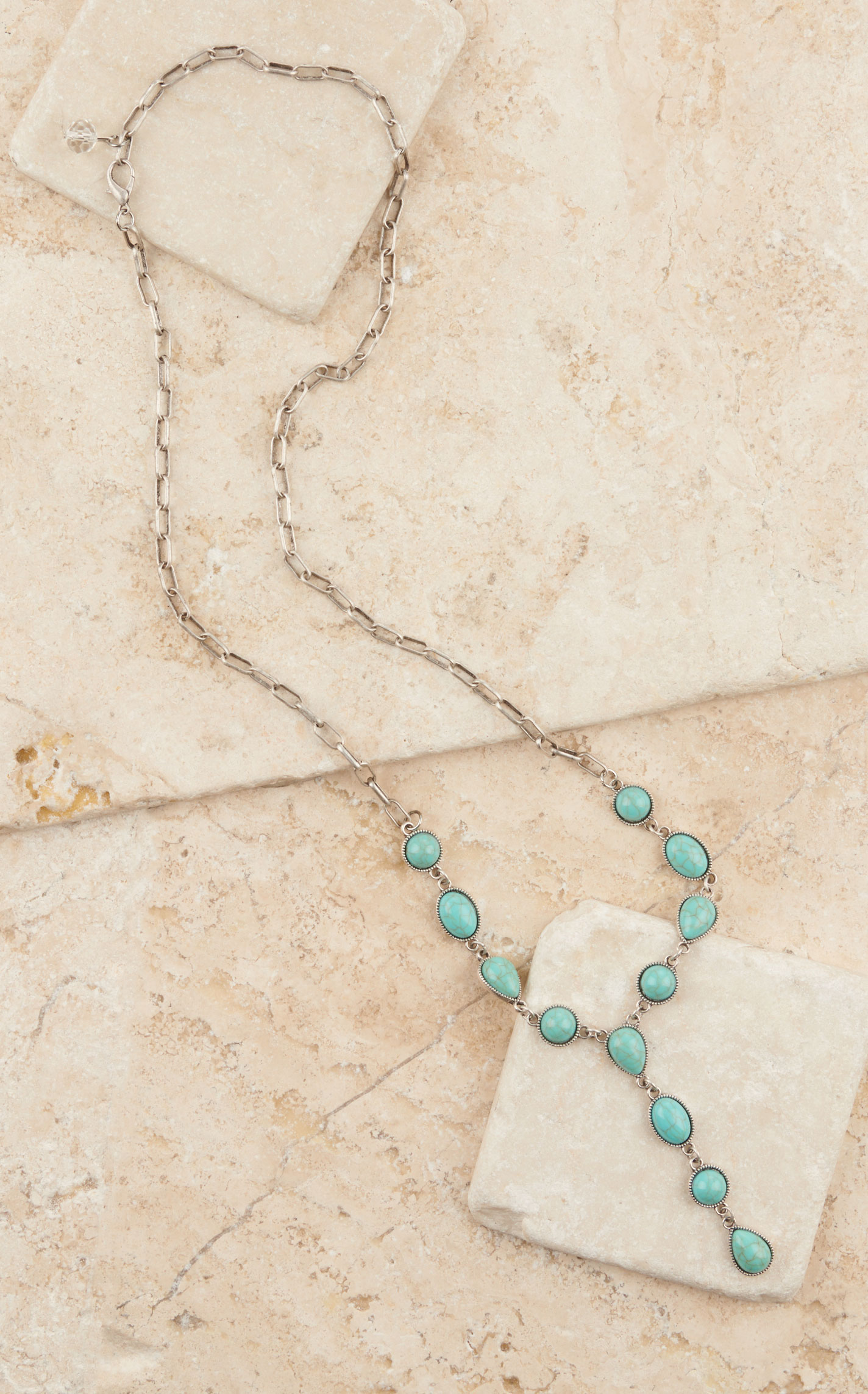 Rockin' C Women's Silver Link Chain with Turquoise Stones \