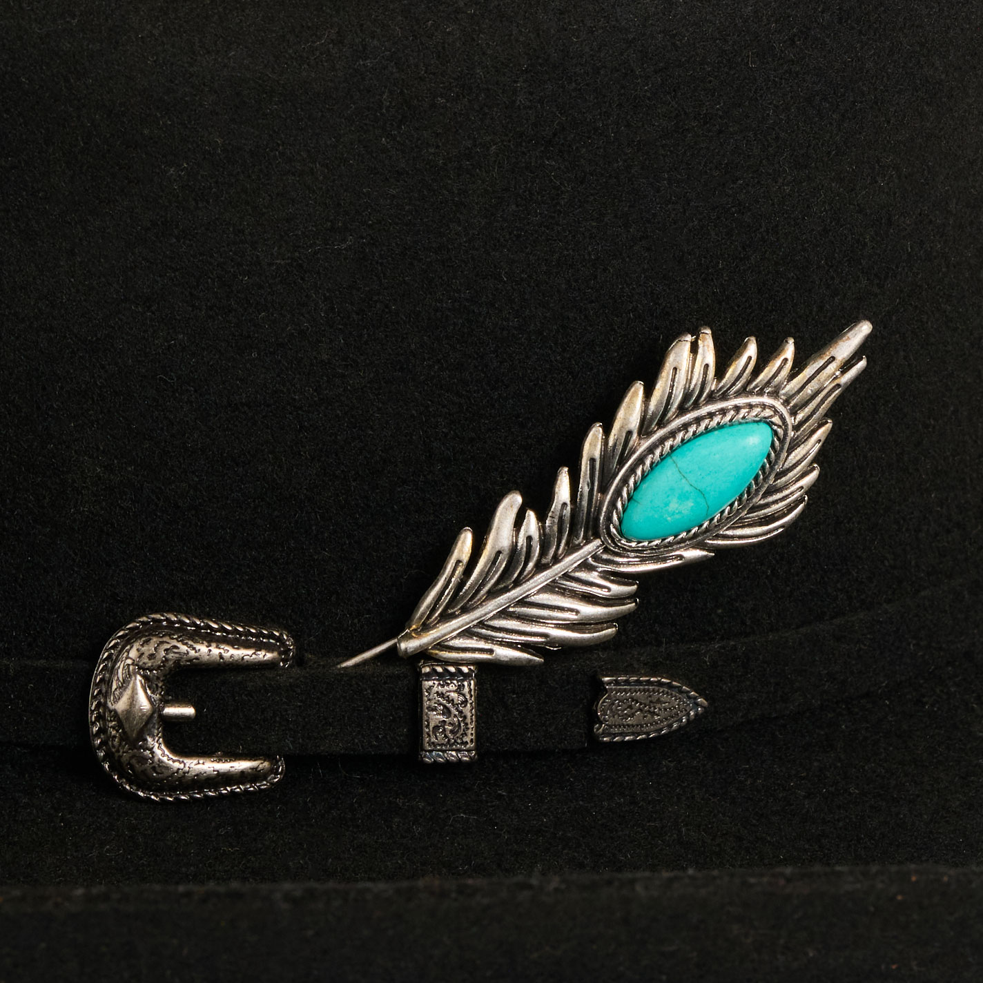 Cowgirl Confetti Silver & Turquoise Stone Feather Pendant Hat Pin - Image 1