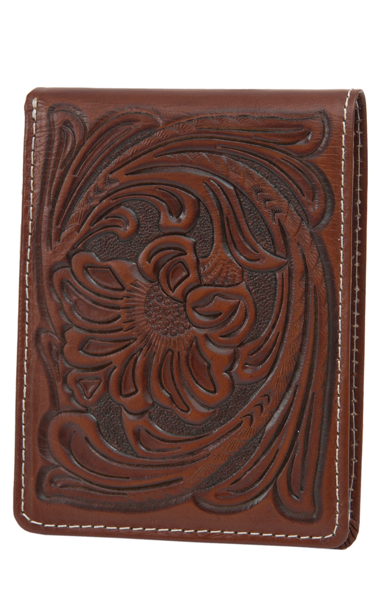 Nocona Brown Floral Tooled Passcase Bi-Fold Wallet - Image 1