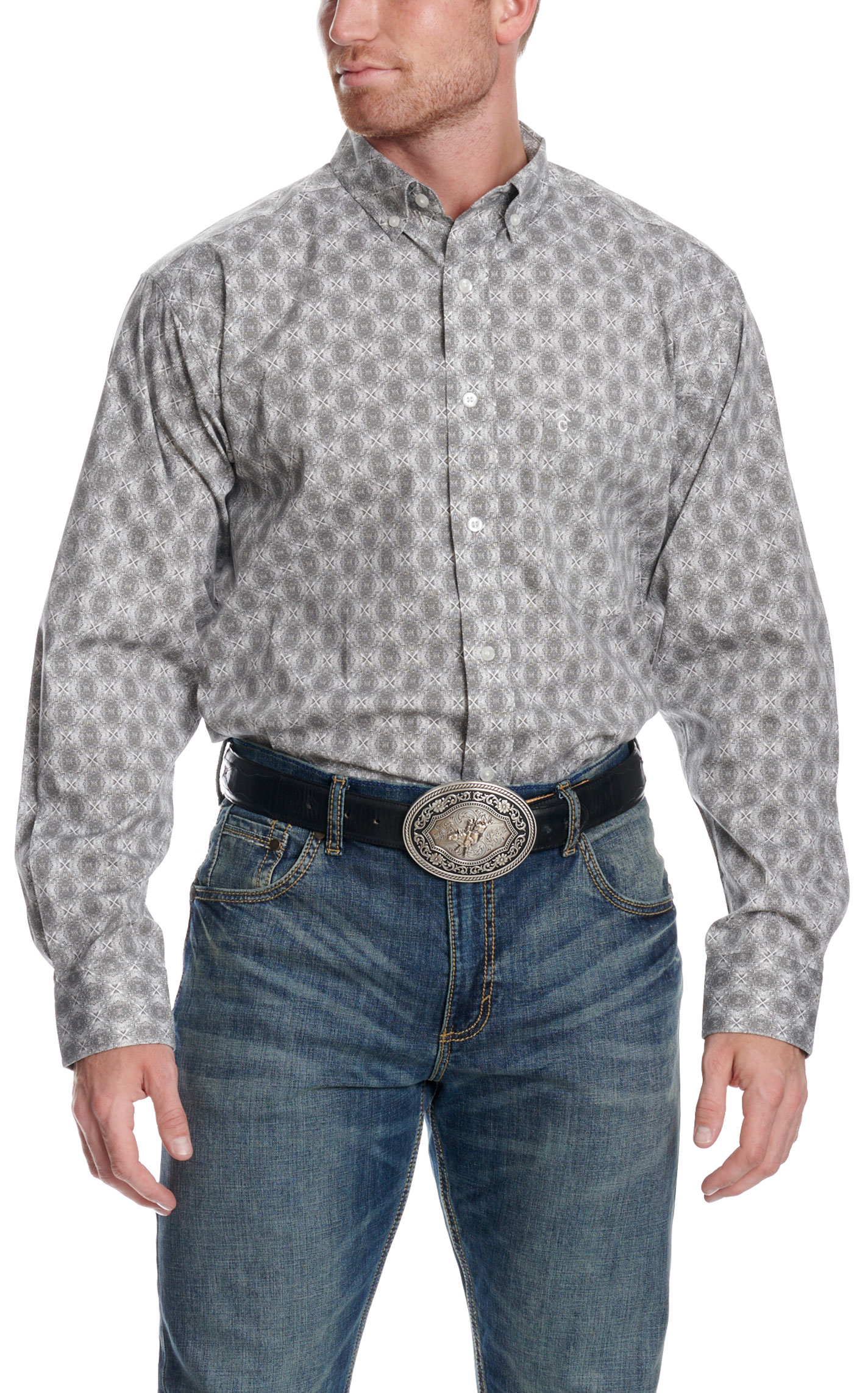Rafter C Men's Brown Paisley Print Button Down Shirt - Image 1