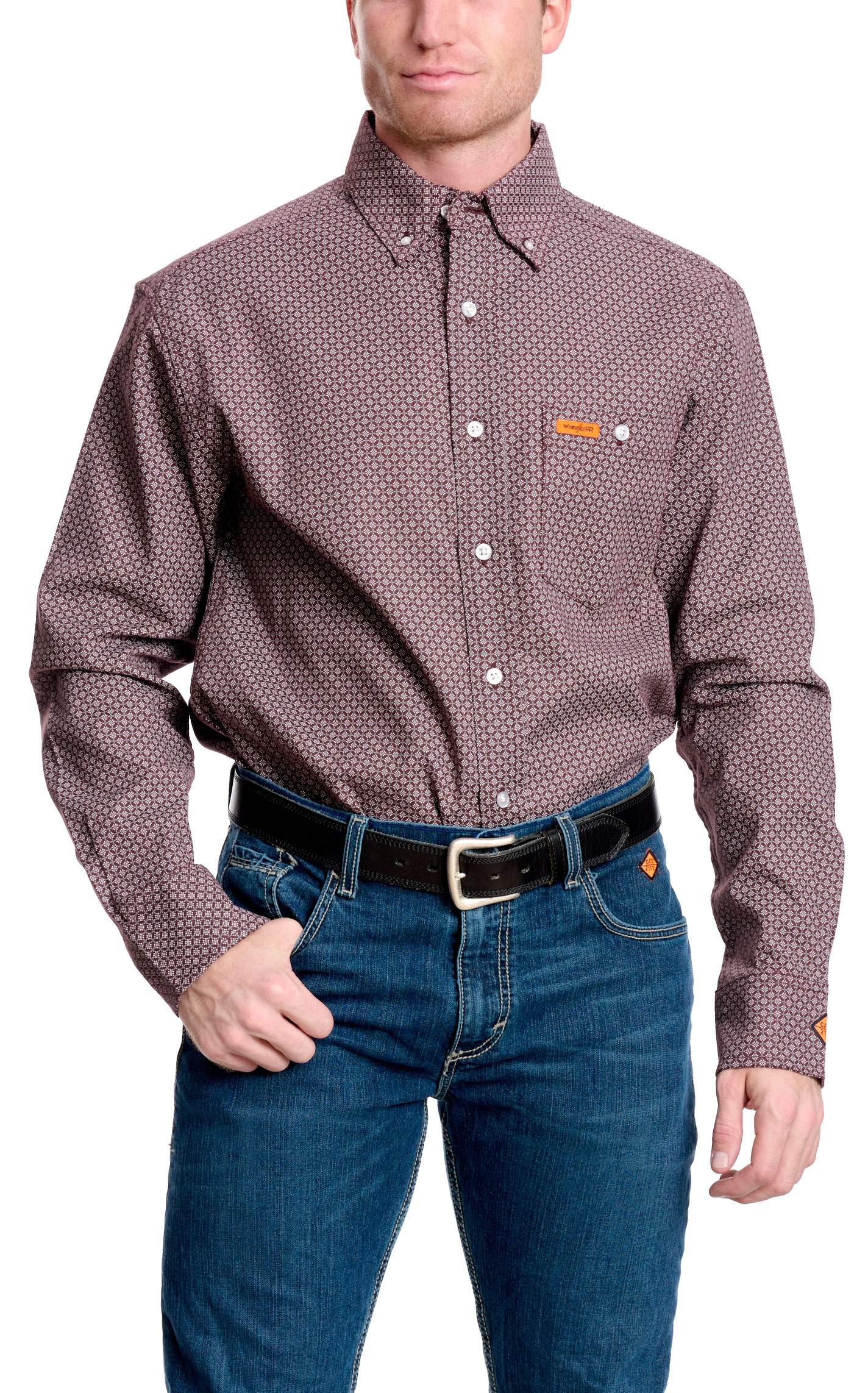 Wrangler Men's FR Maroon Geo Print Western Work Shirt - Big & Tall Sizes - Image 1
