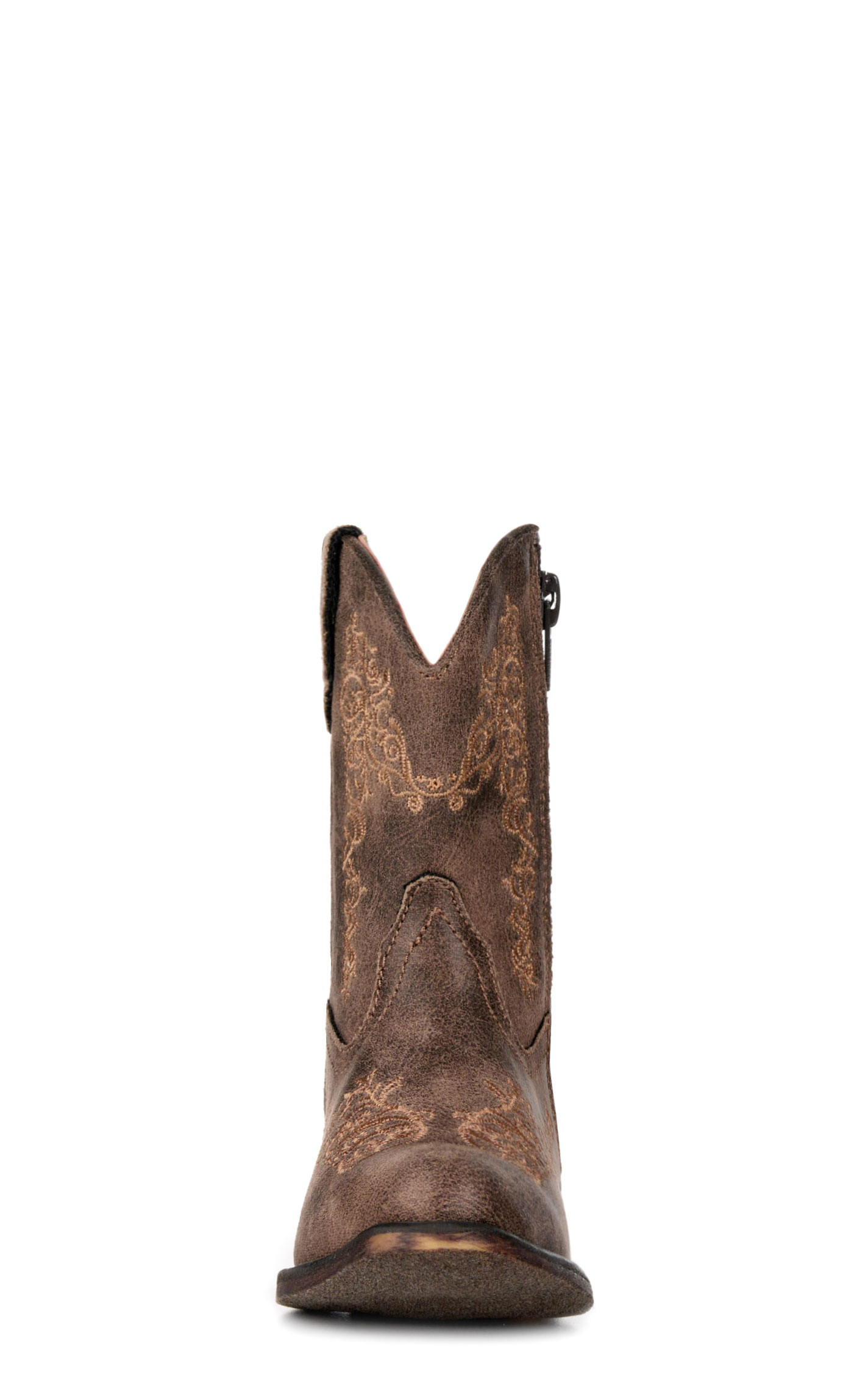 Roper Toddler Girls' Riley Scroll Vintage Brown Faux Leather Snip Toe Cowboy Boots - Image 1