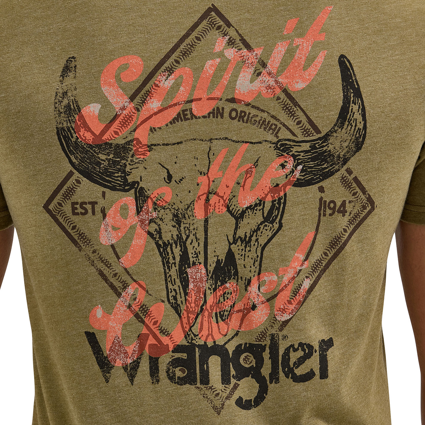 Wrangler Men's Olive Spirit Of The West Steer Head Graphic T-Shirt - Image 1