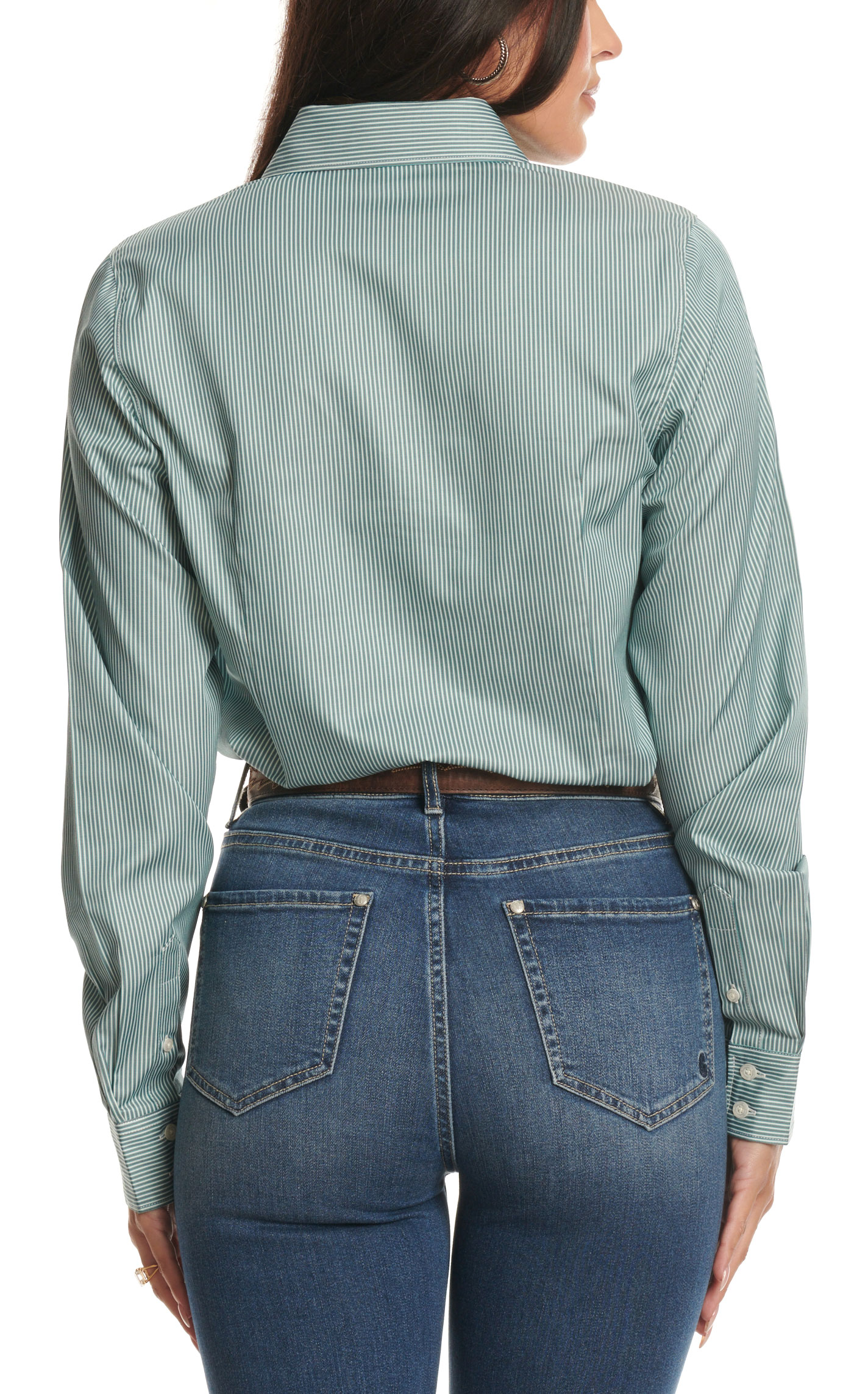 Cinch Women's Teal & White Stripe Print Western Shirt - Image 1