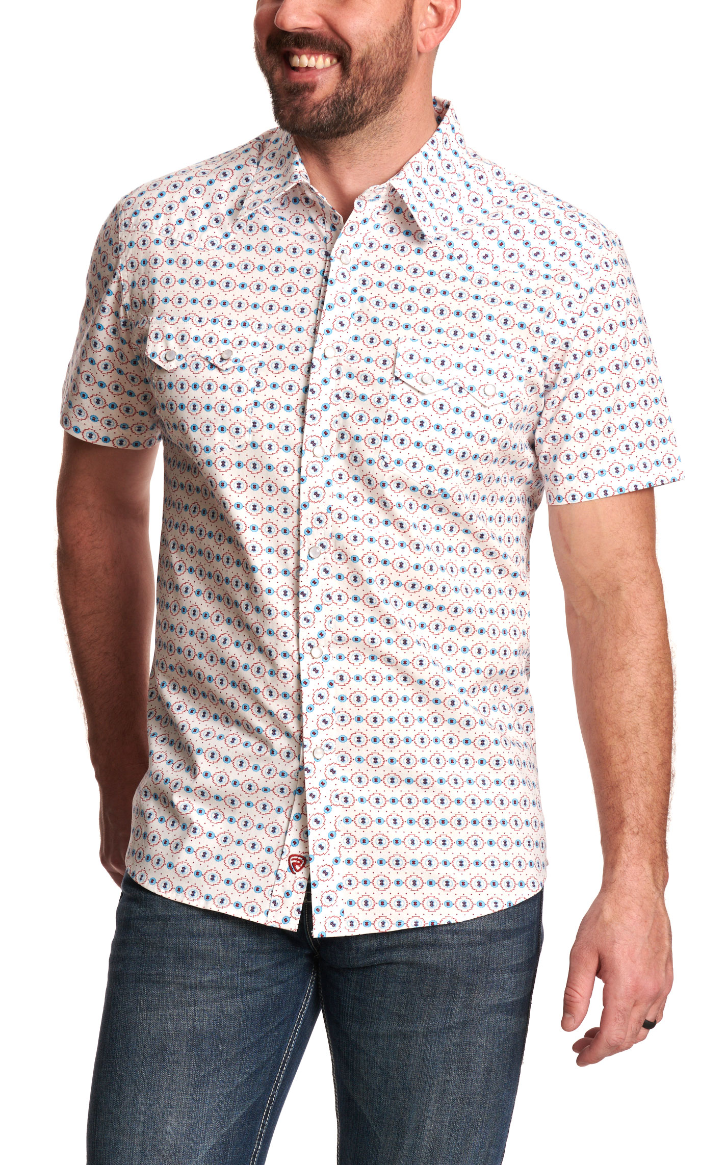 Rock & Roll Denim Men's Cream Aztec Geo Western Shirt - Image 1