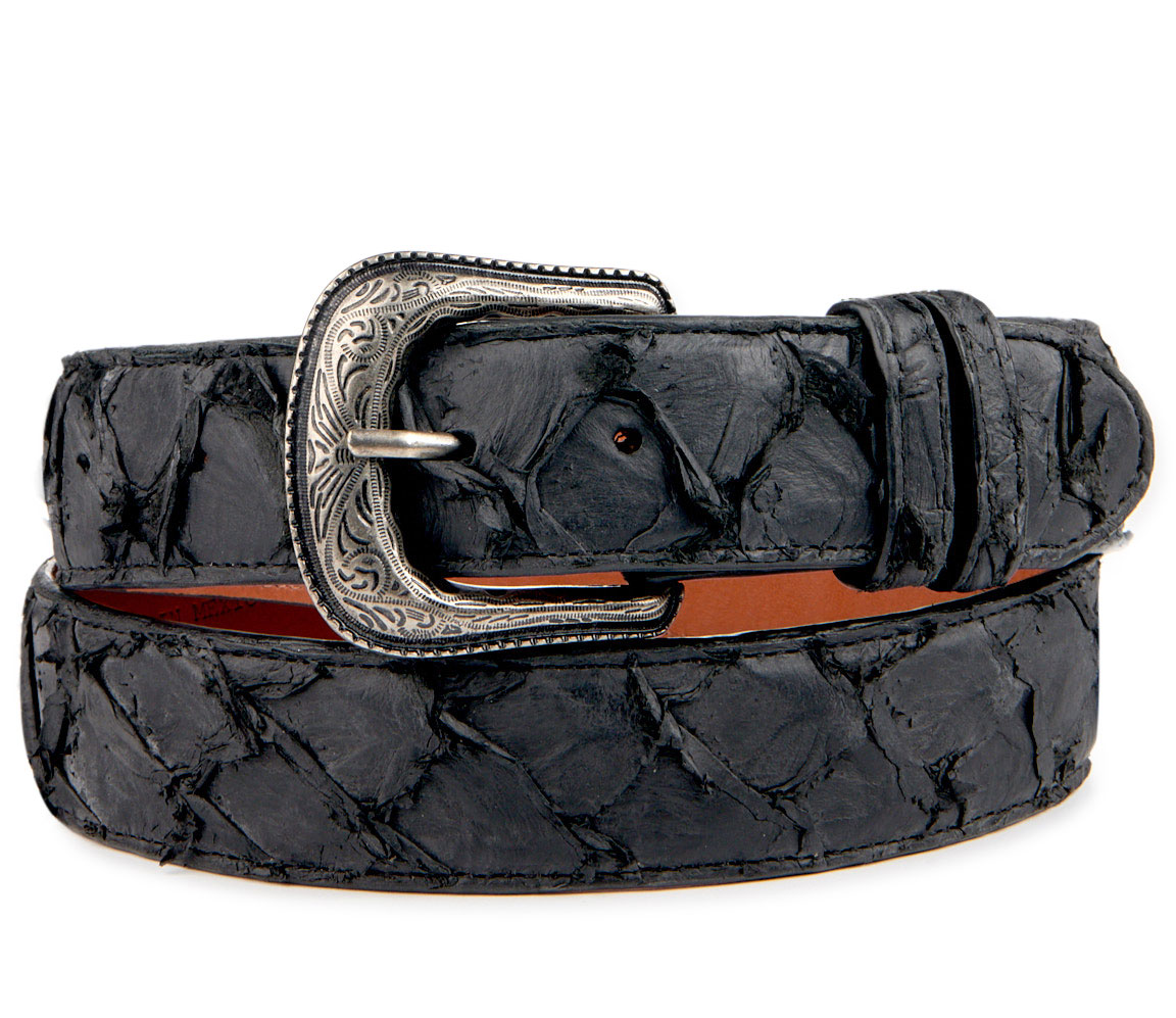 Cavender's Men's Black Pirarucu Print Western Belt - Image 1