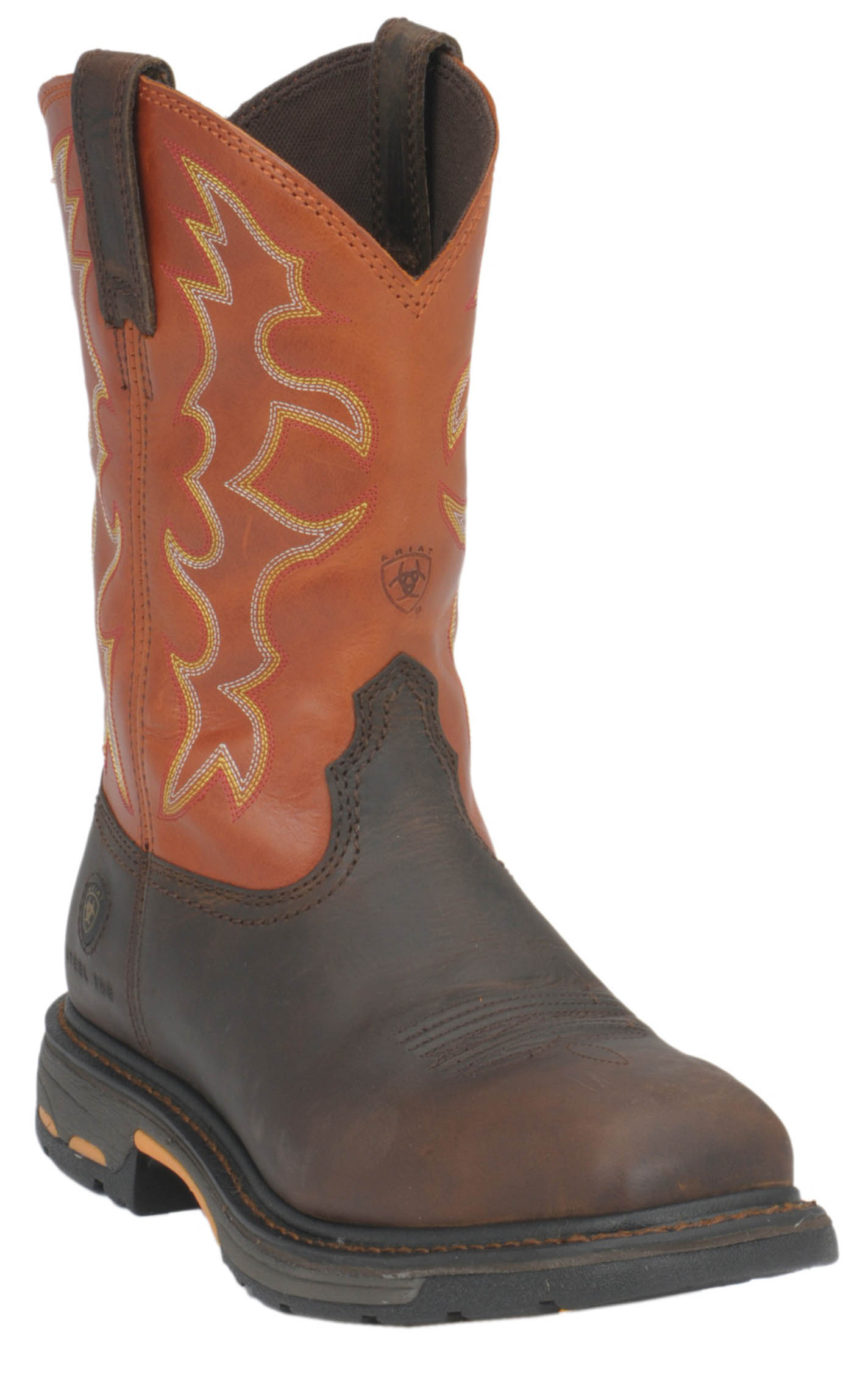 Ariat Men's WorkHog Earth Brown and Brick Orange Square Steel Toe Work Boot - Image 1