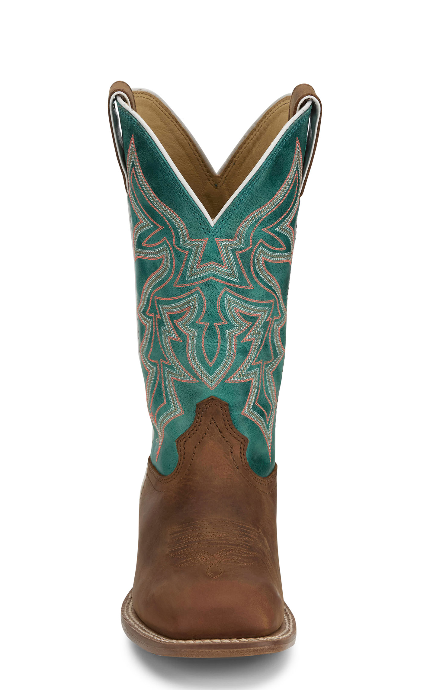 Justin Women's Frontier Collection Brown & Teal Wide Square Toe Boots - Image 1