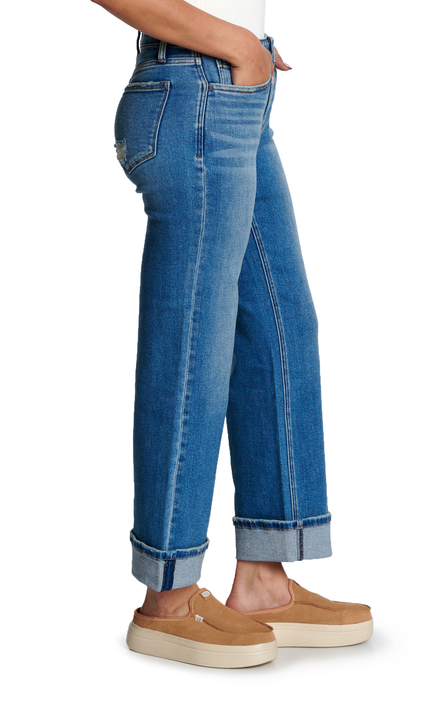 Lovervet Women's Medium Wash Mid-Rise Wide Cropped & Cuffed Leg Jeans - Image 1