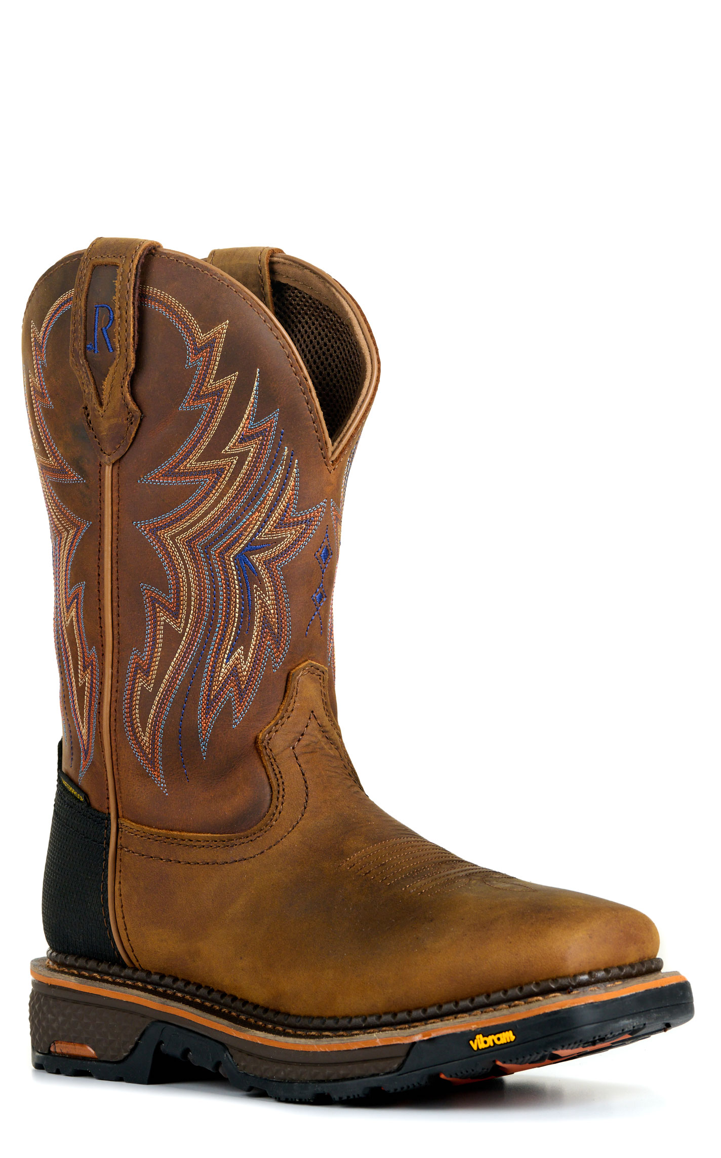 R. Watson Men's Tan and Bay Brown Waterproof Wide Square Toe Cowboy Work Boot - Image 1