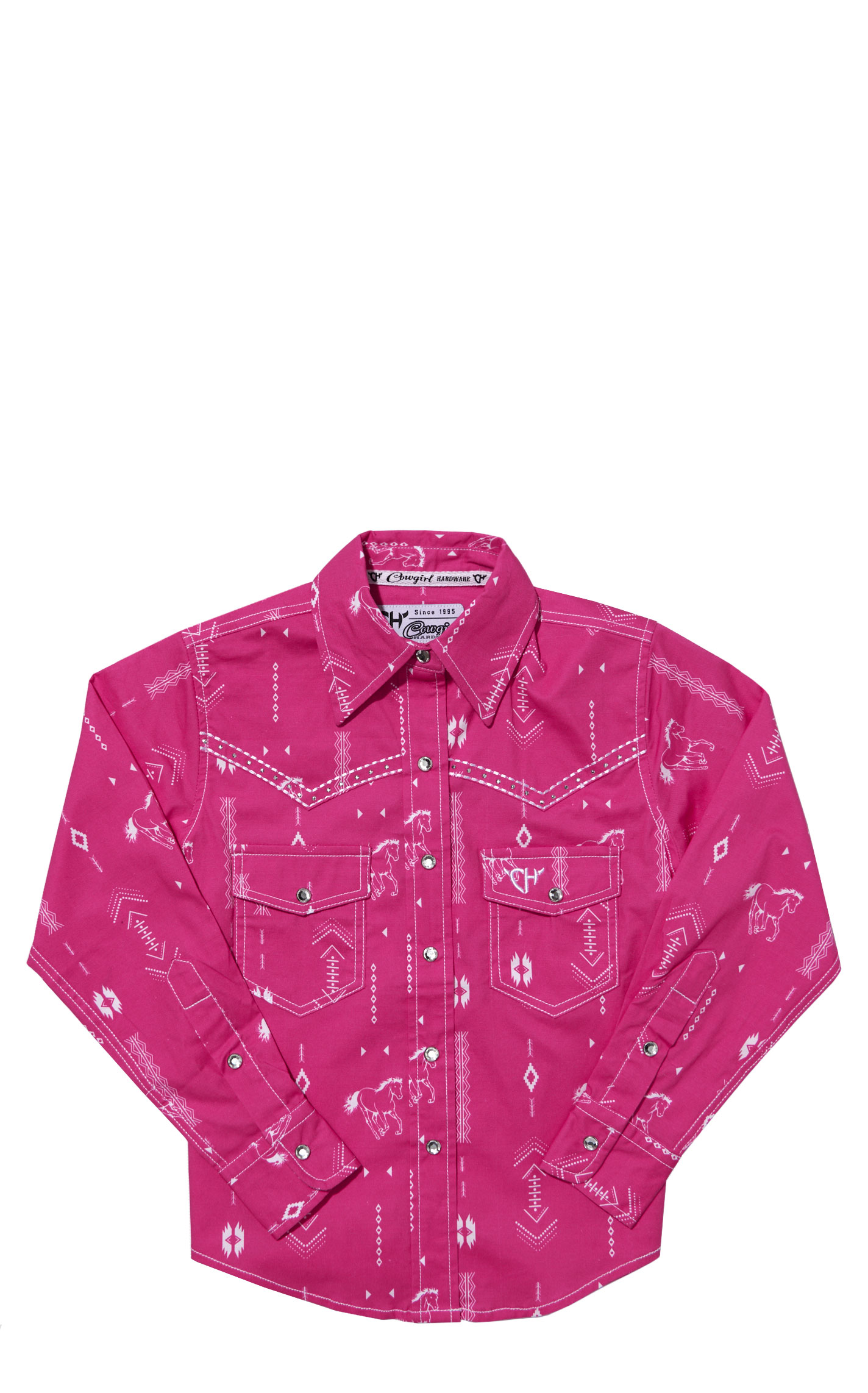 Cowgirl Hardware Girl's Dark Pink Aztec Horse Western Shirt - Image 1
