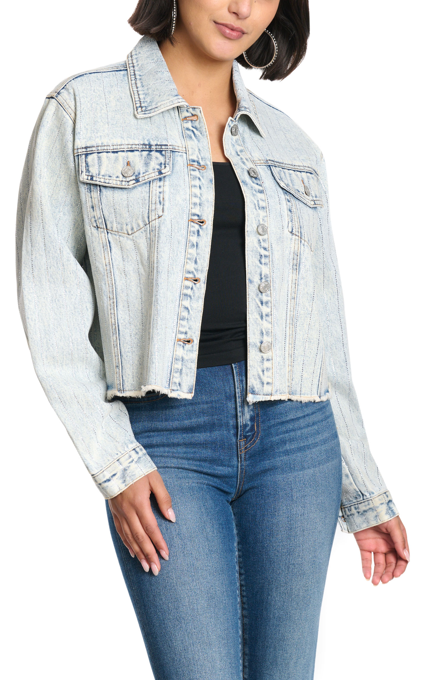 Blue B Women's Light Stone Wash Cropped Denim Jacket - Image 1