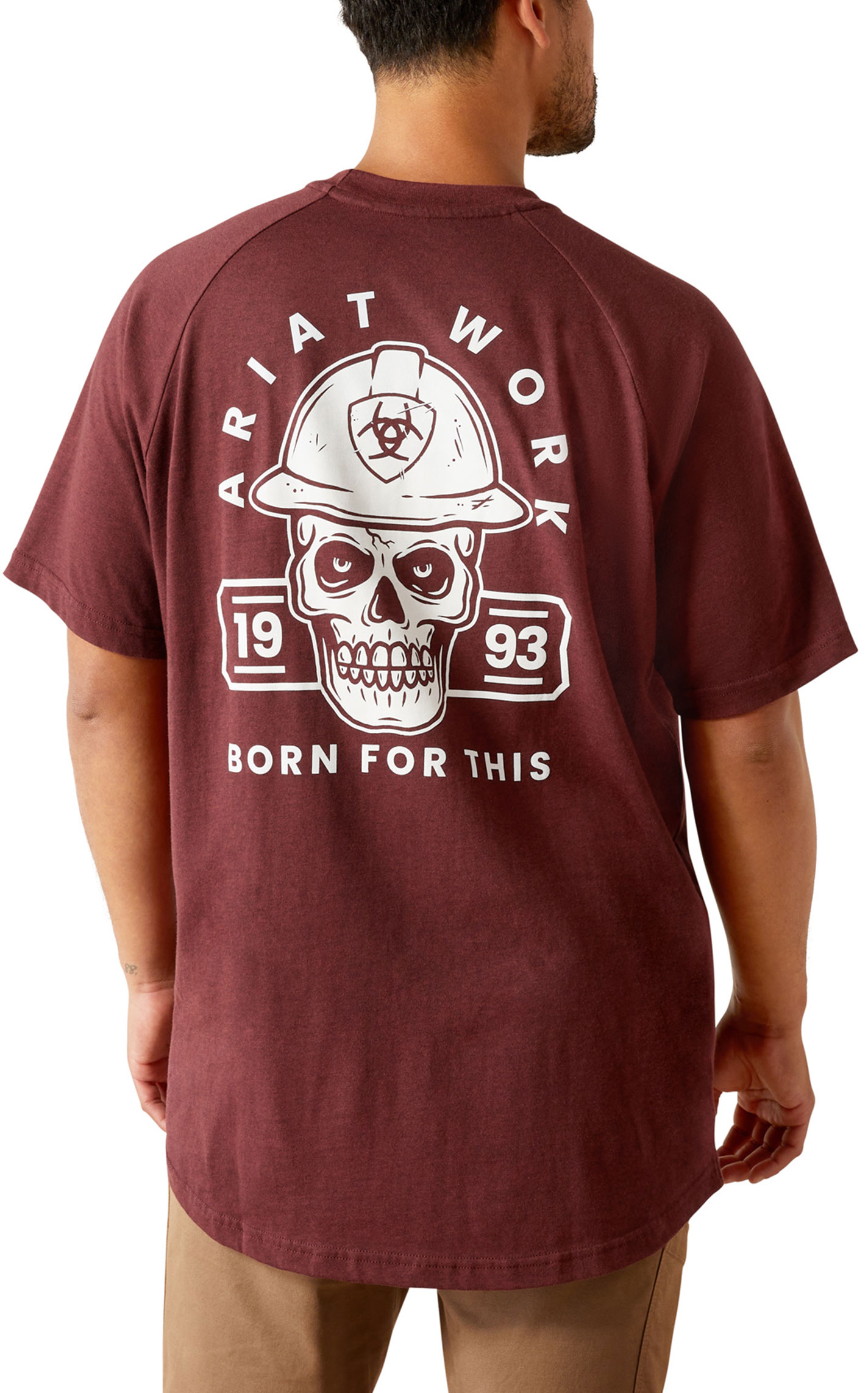 Ariat Rebar Men's Burgundy Heather Born for This Logo Graphic Work T-Shirt - Image 1