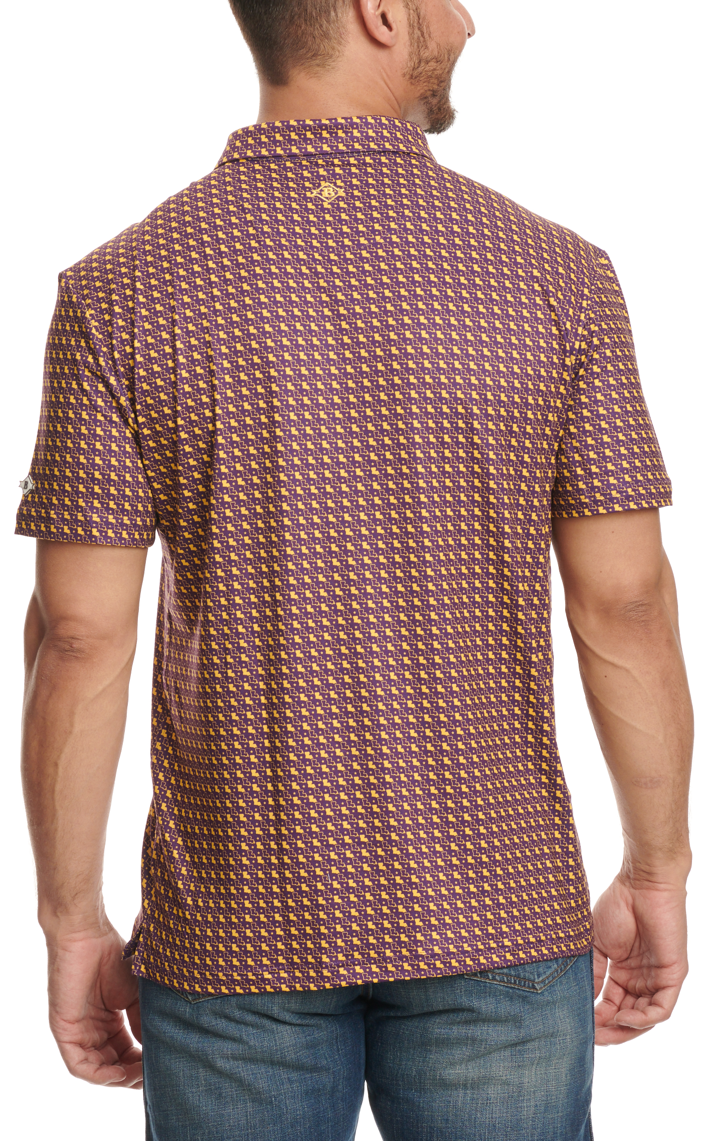 BURLEBO Men's Purple & Yellow Louisiana Performance Polo - Image 1
